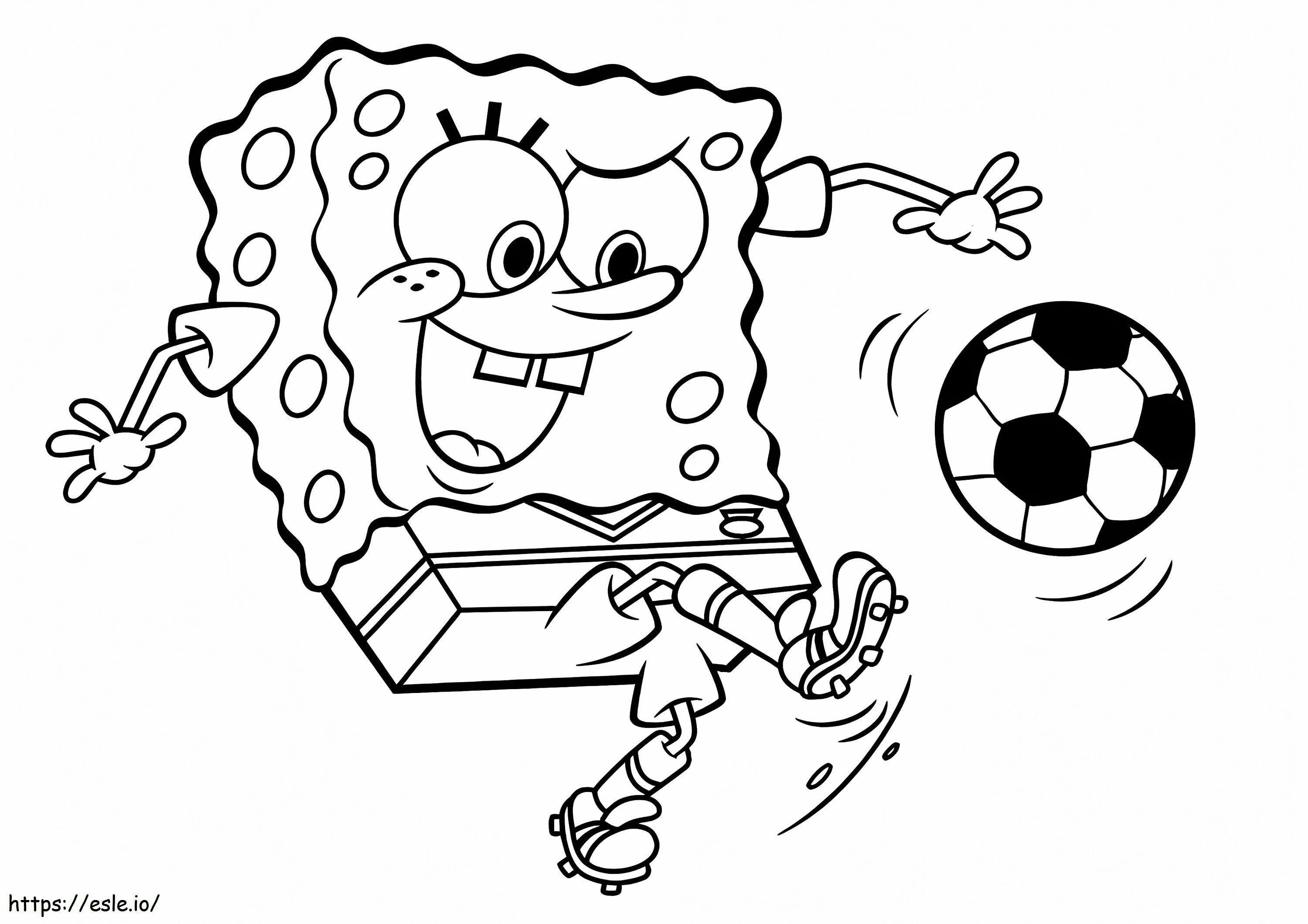 Coloriage Bob l'éponge jouant au football à imprimer dessin
