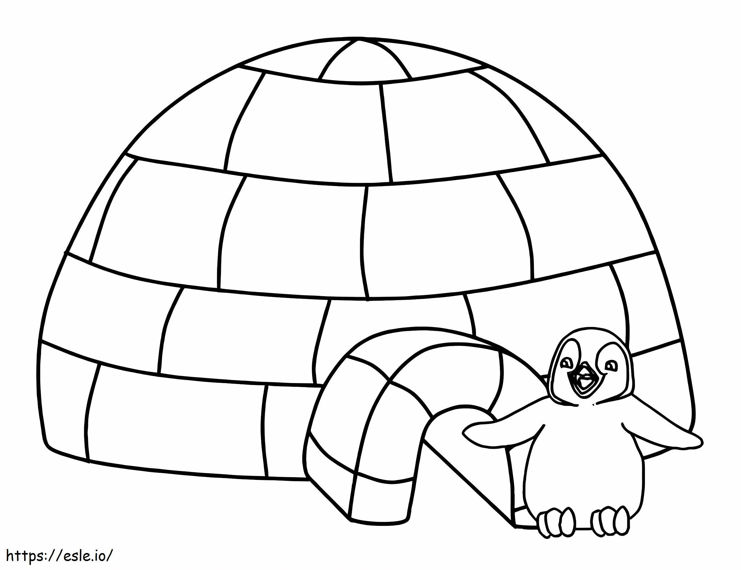 Igloo And Penguin coloring page