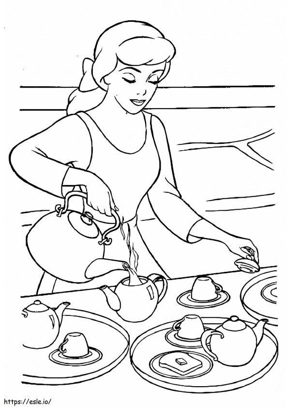 Cinderella Making Tea coloring page