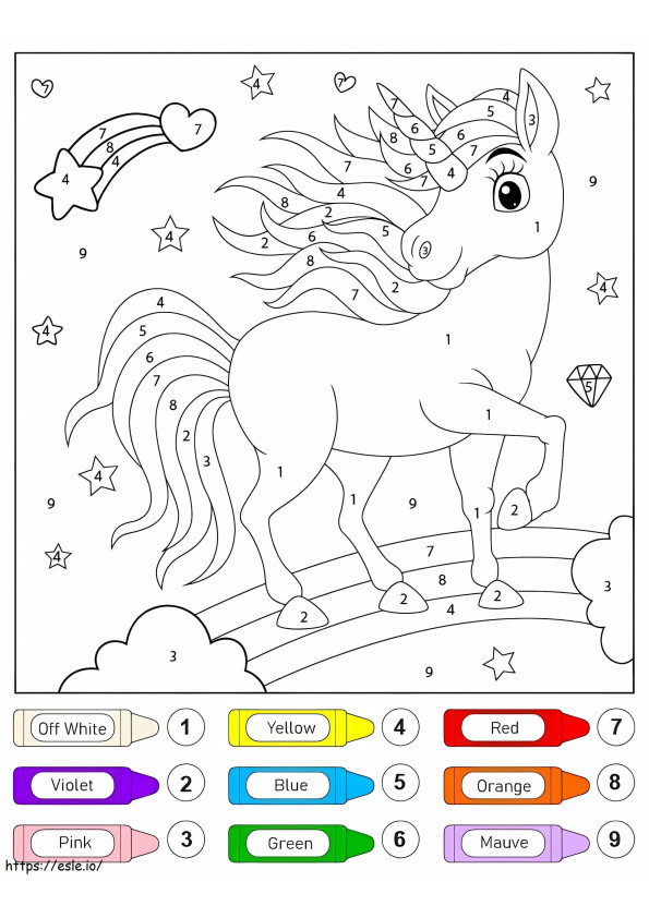 Unicorn peste curcubeu culoare după număr de colorat