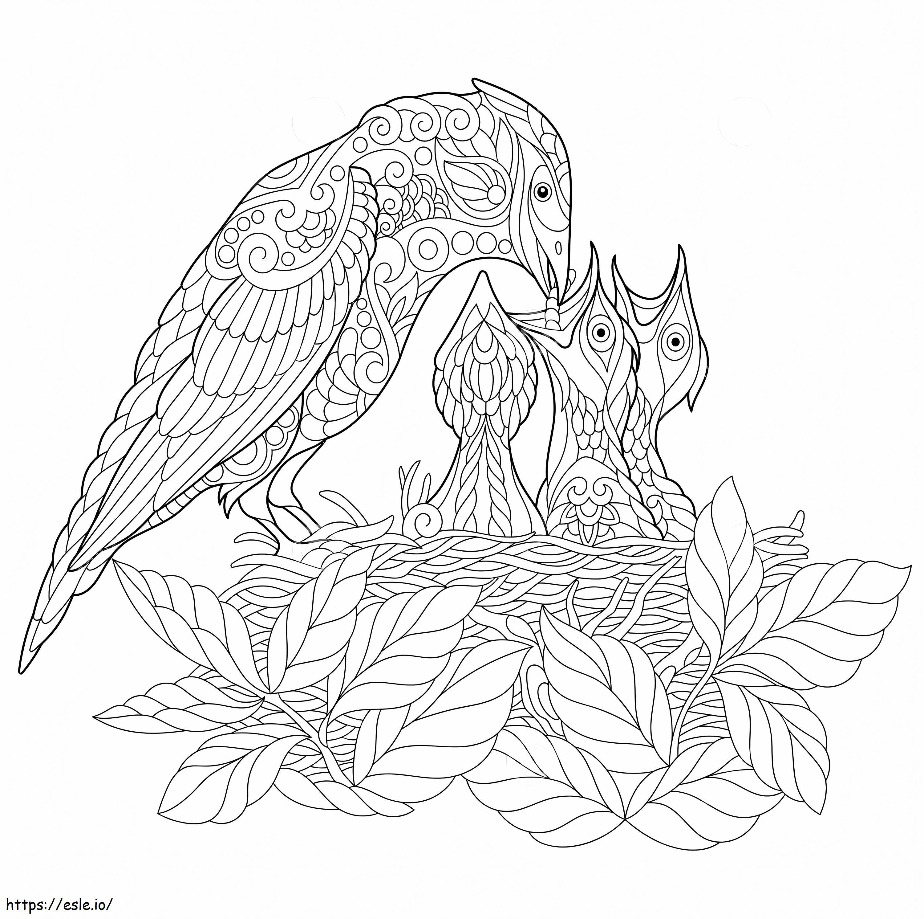 Jay Family Bird Mandala coloring page