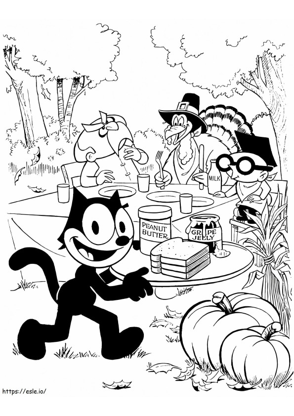 Coloriage Thanksgiving Félix le chat à imprimer dessin