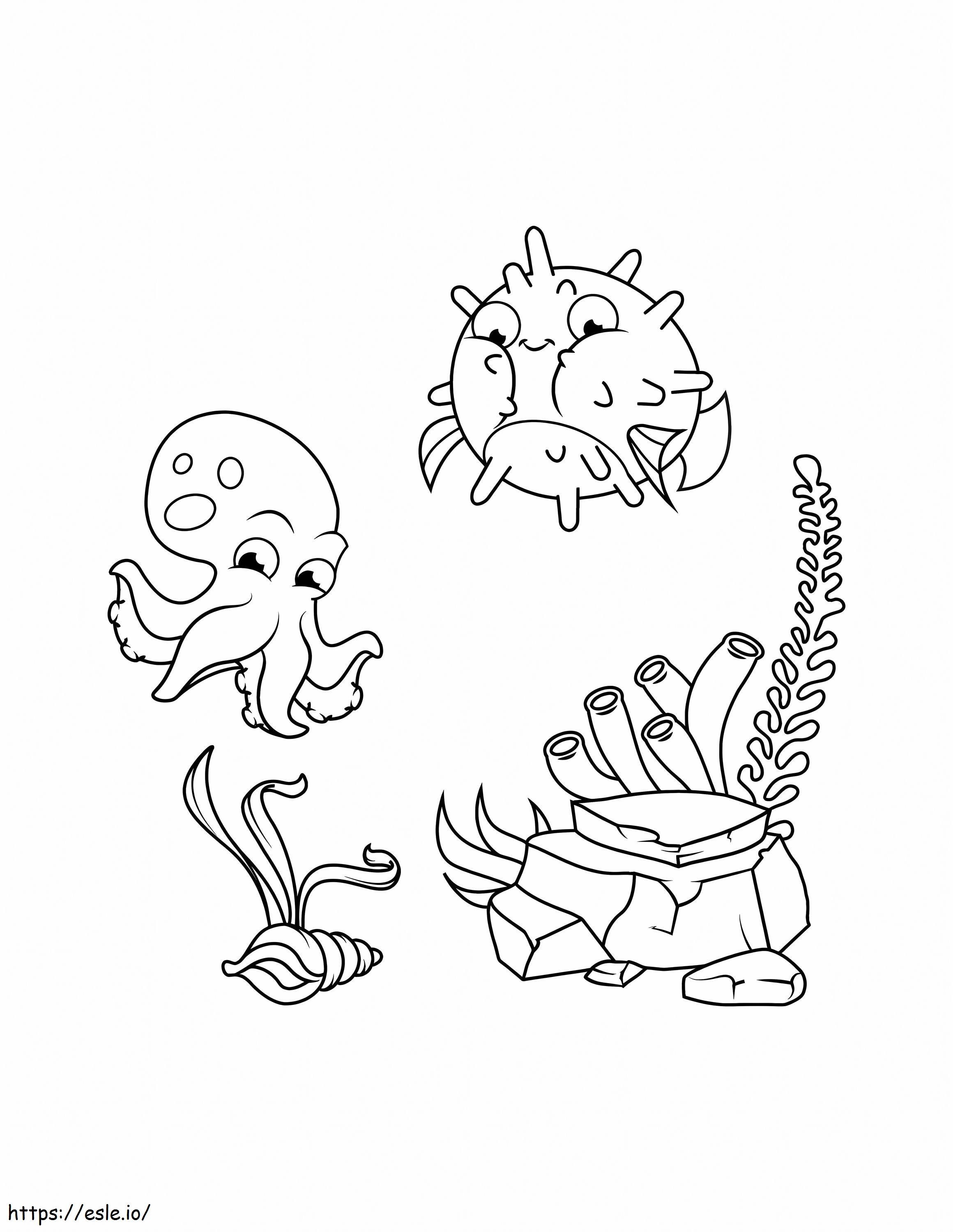 Puffer Fish And Octopus coloring page
