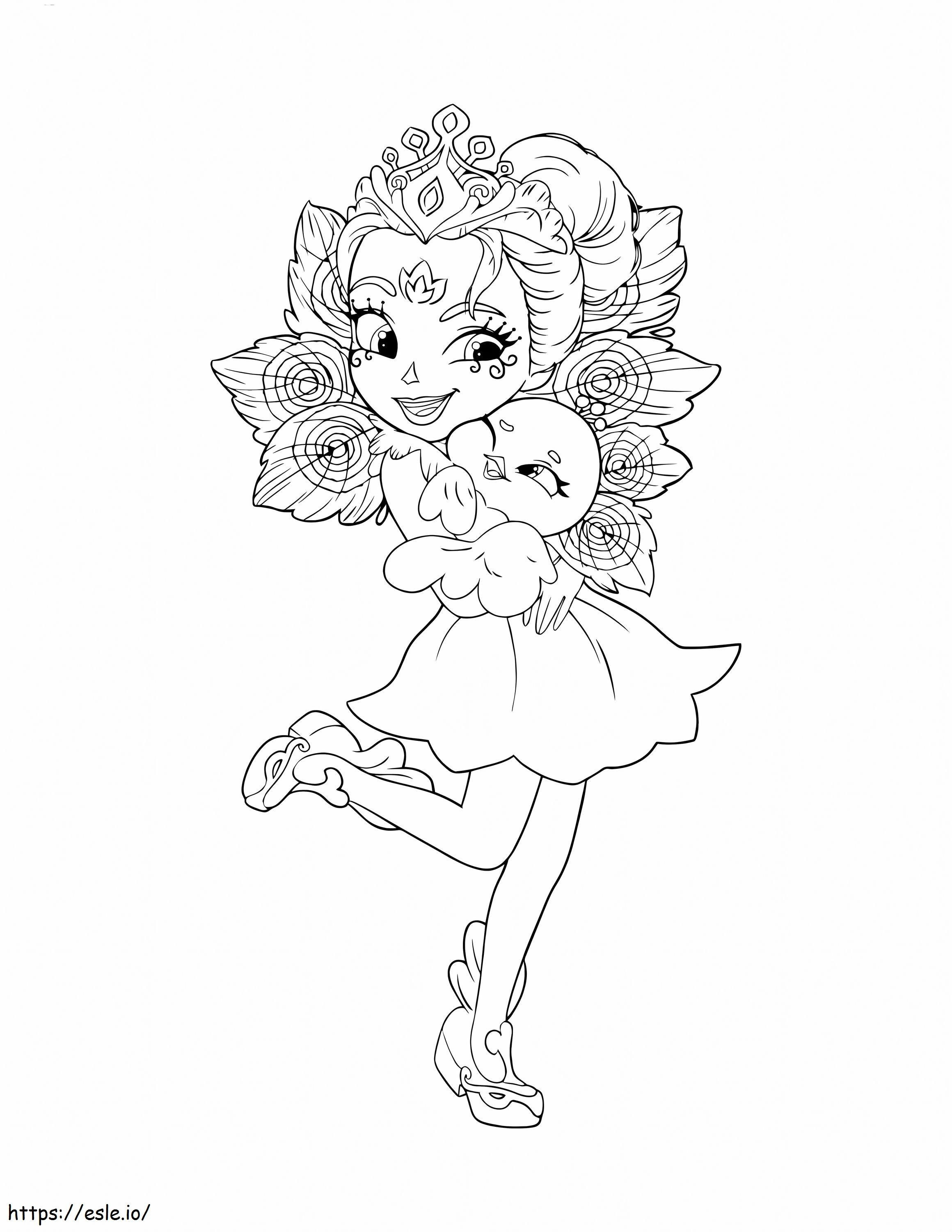 Coloriage Princesse tenant un paon à imprimer dessin