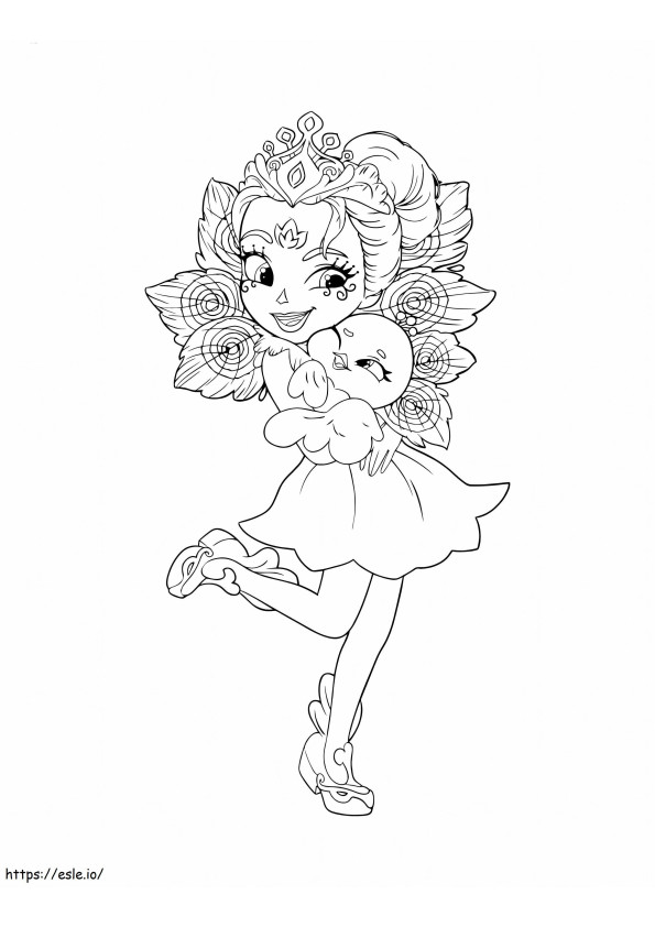 Coloriage Princesse tenant un paon à imprimer dessin