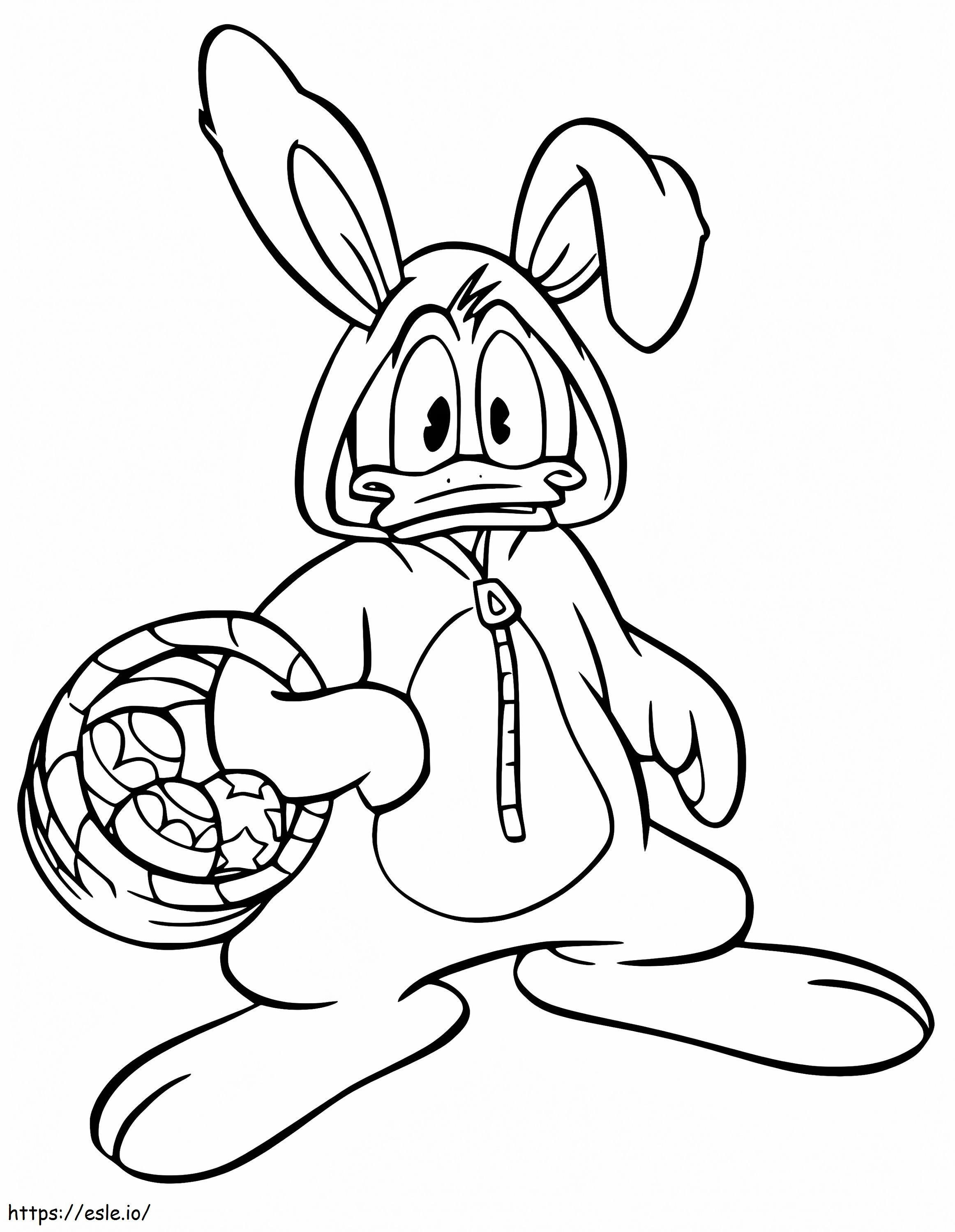 Pato Donald com cesta de Páscoa para colorir