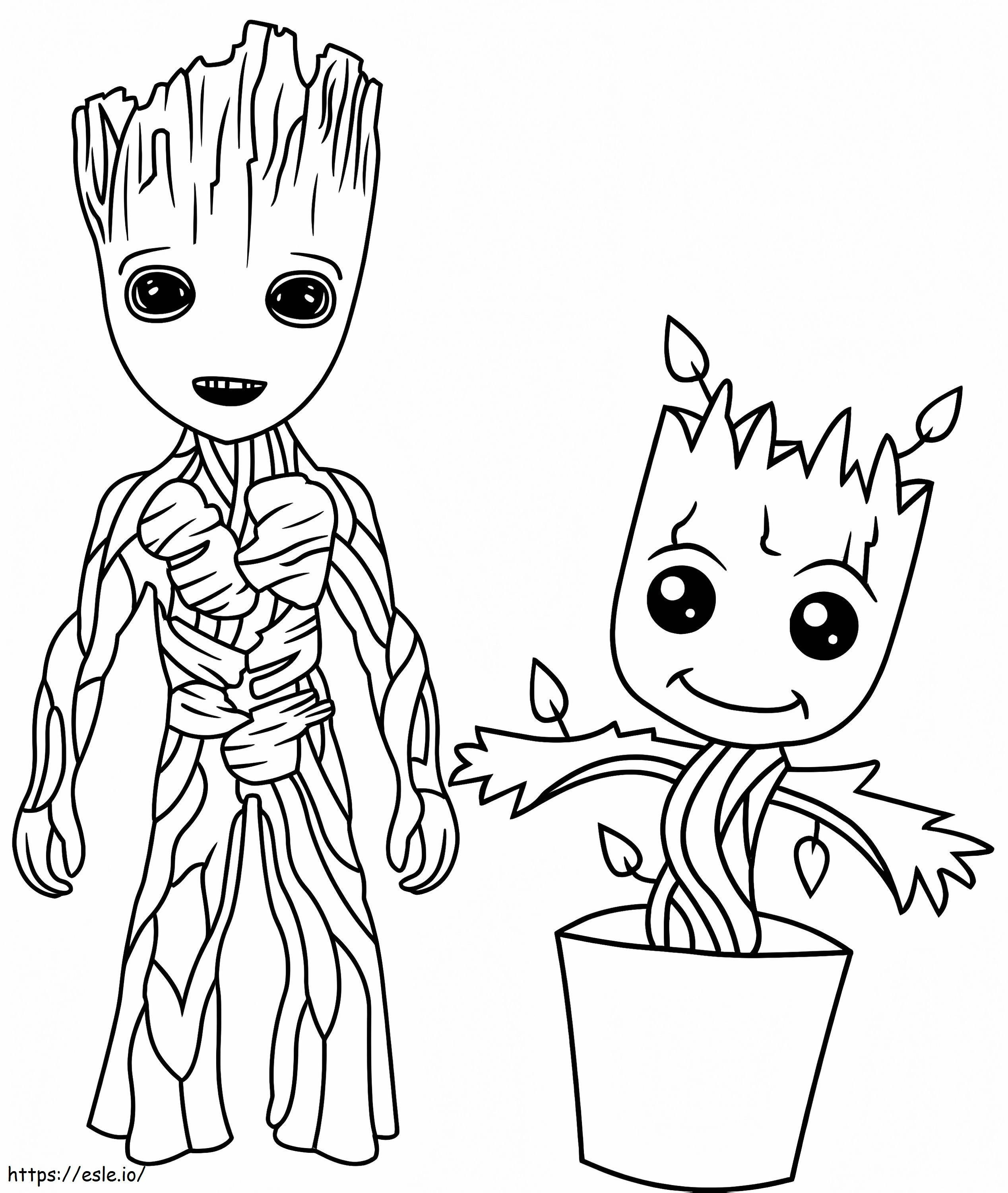 Coloriage Petit Groot et petit Groot dans un vase à imprimer dessin