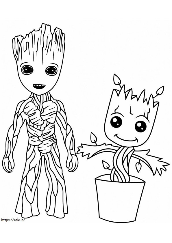 Little Groot And Little Groot In Vase coloring page