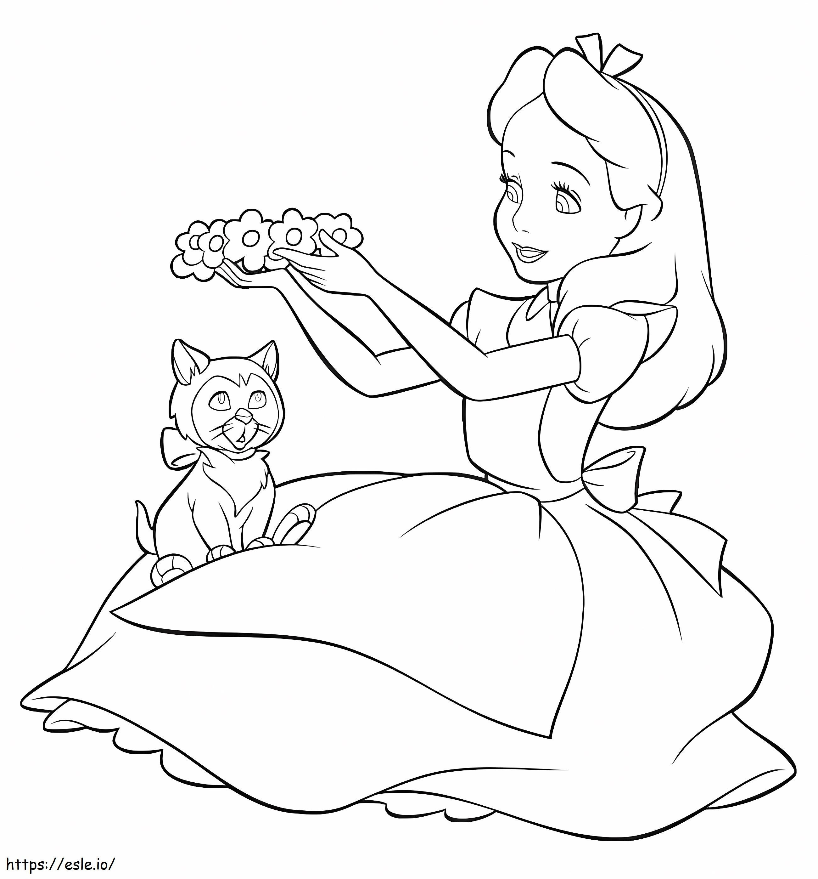 Alice e il gattino da colorare