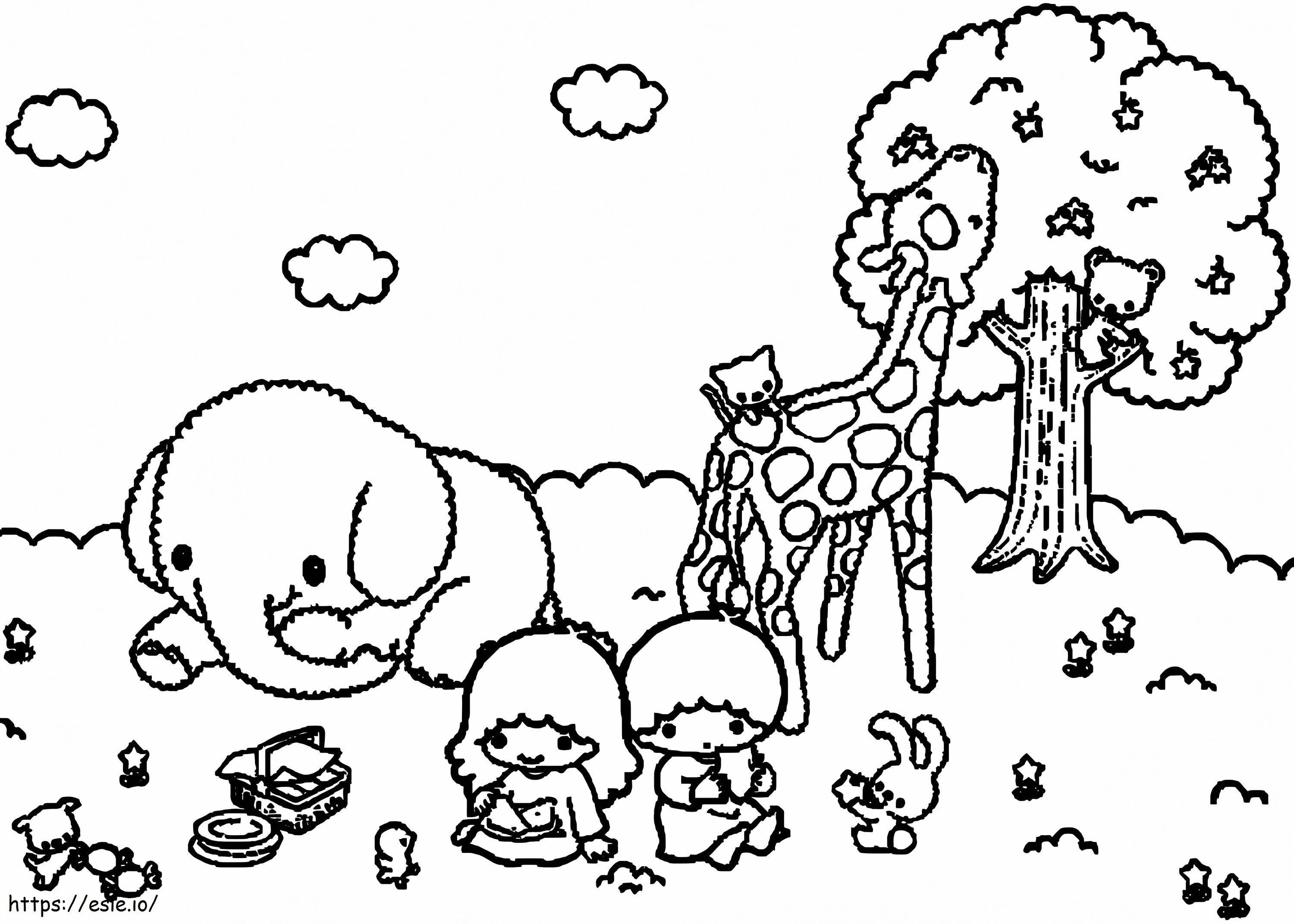 Little Twin Stars With Animals coloring page