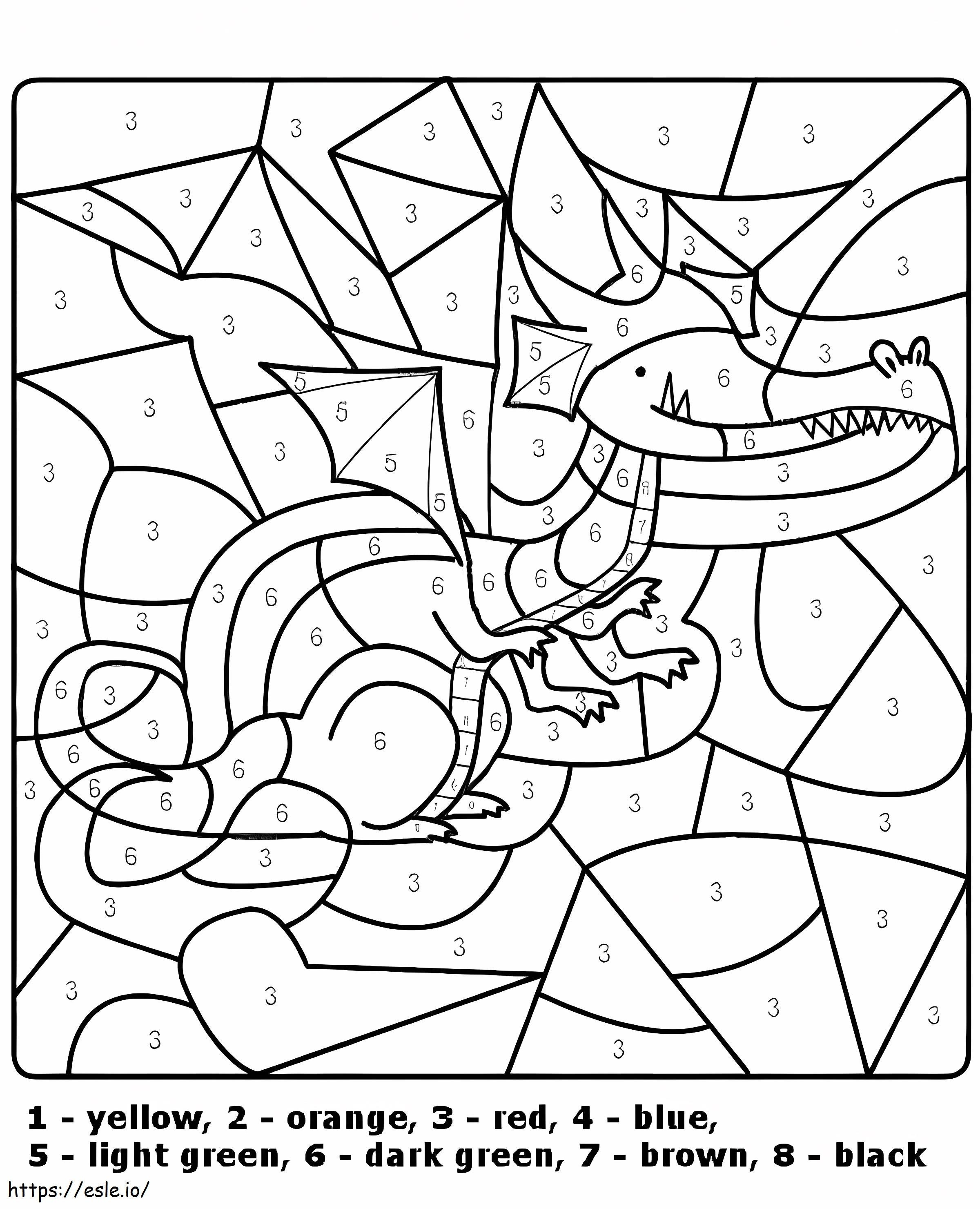 Cor engraçada do dragão por número para colorir