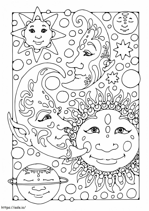 Coloriage Soleil et lune fantastiques à imprimer dessin