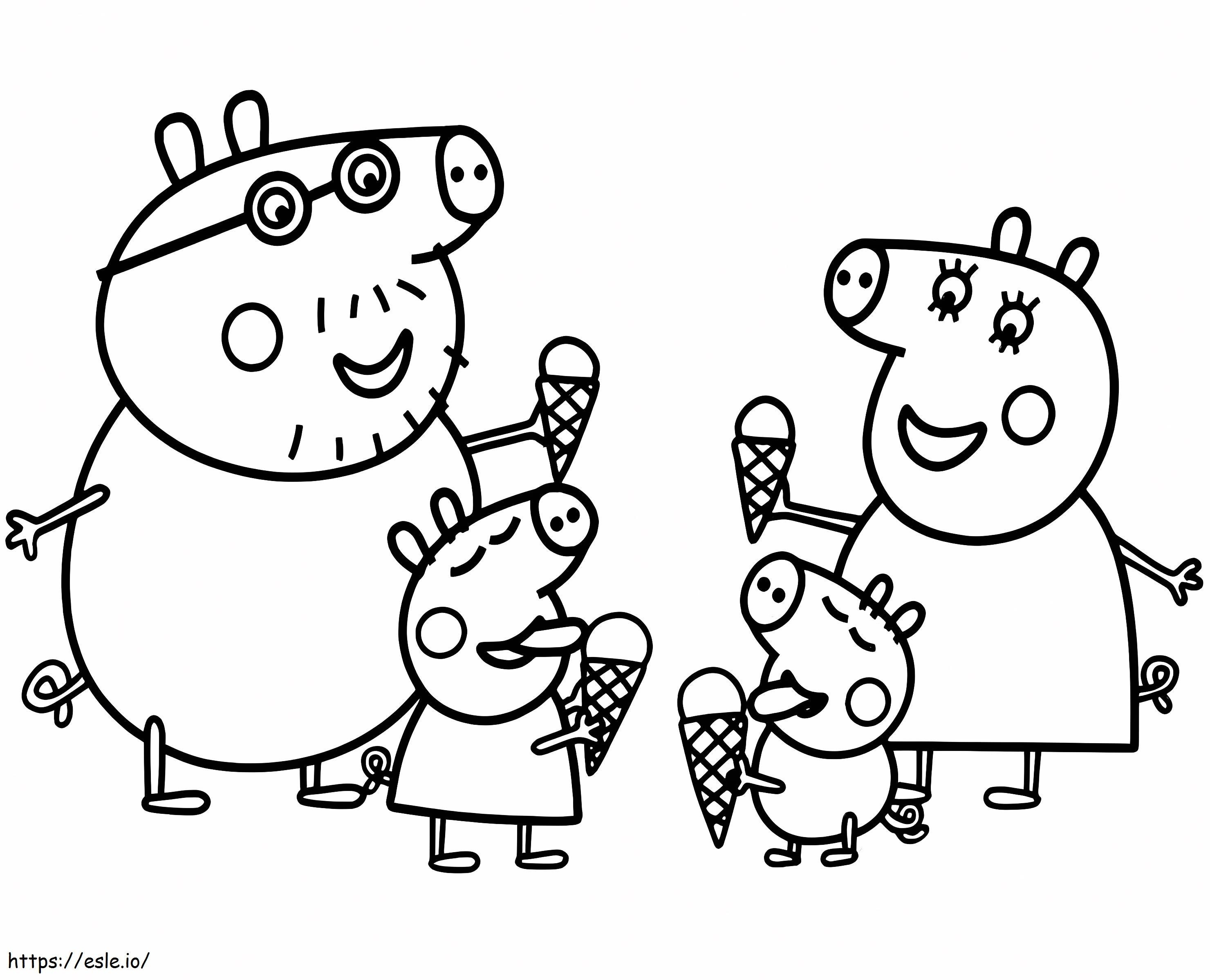 Coloriage Famille Peppa Pig avec de la glace à imprimer dessin