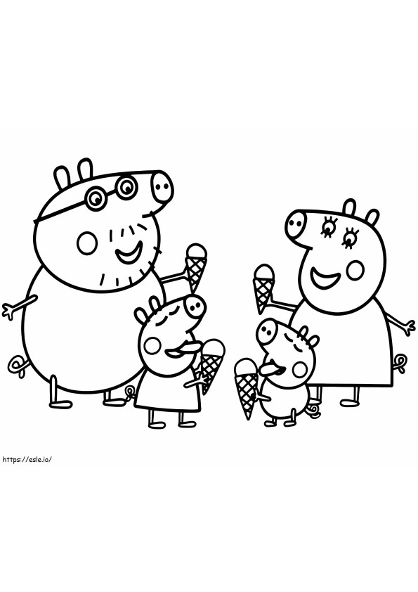 Peppa Pig-familie met ijs kleurplaat