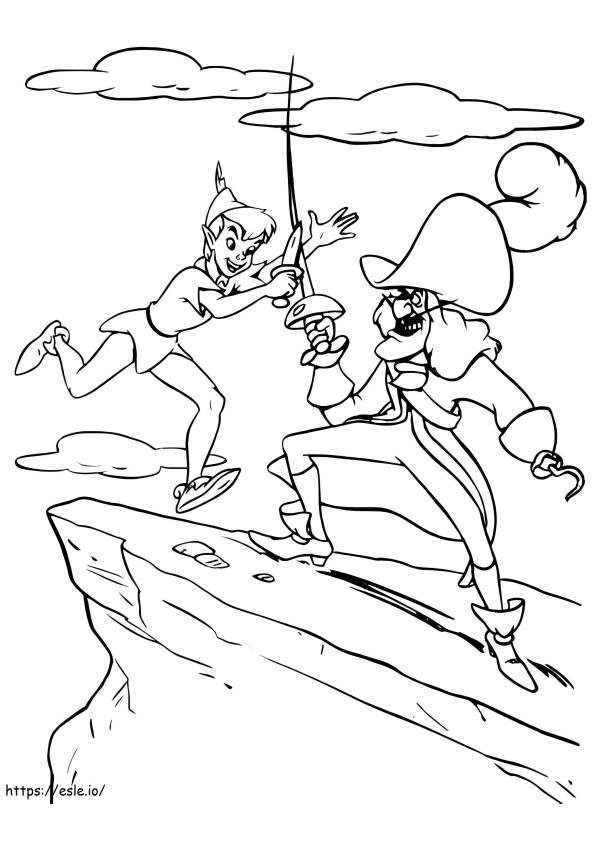 Coloriage Peter Pan et Hook Fighting à imprimer dessin