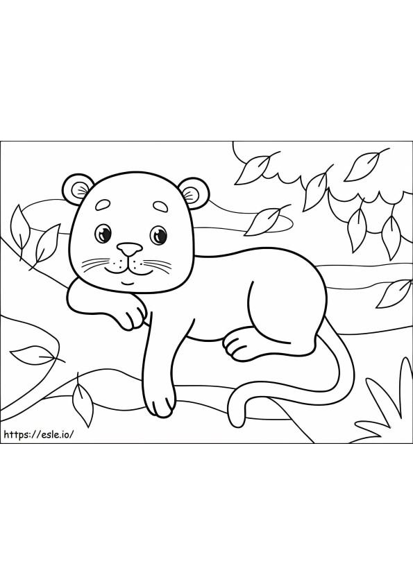 Coloriage Bébé panthère couché dans l'arbre à imprimer dessin