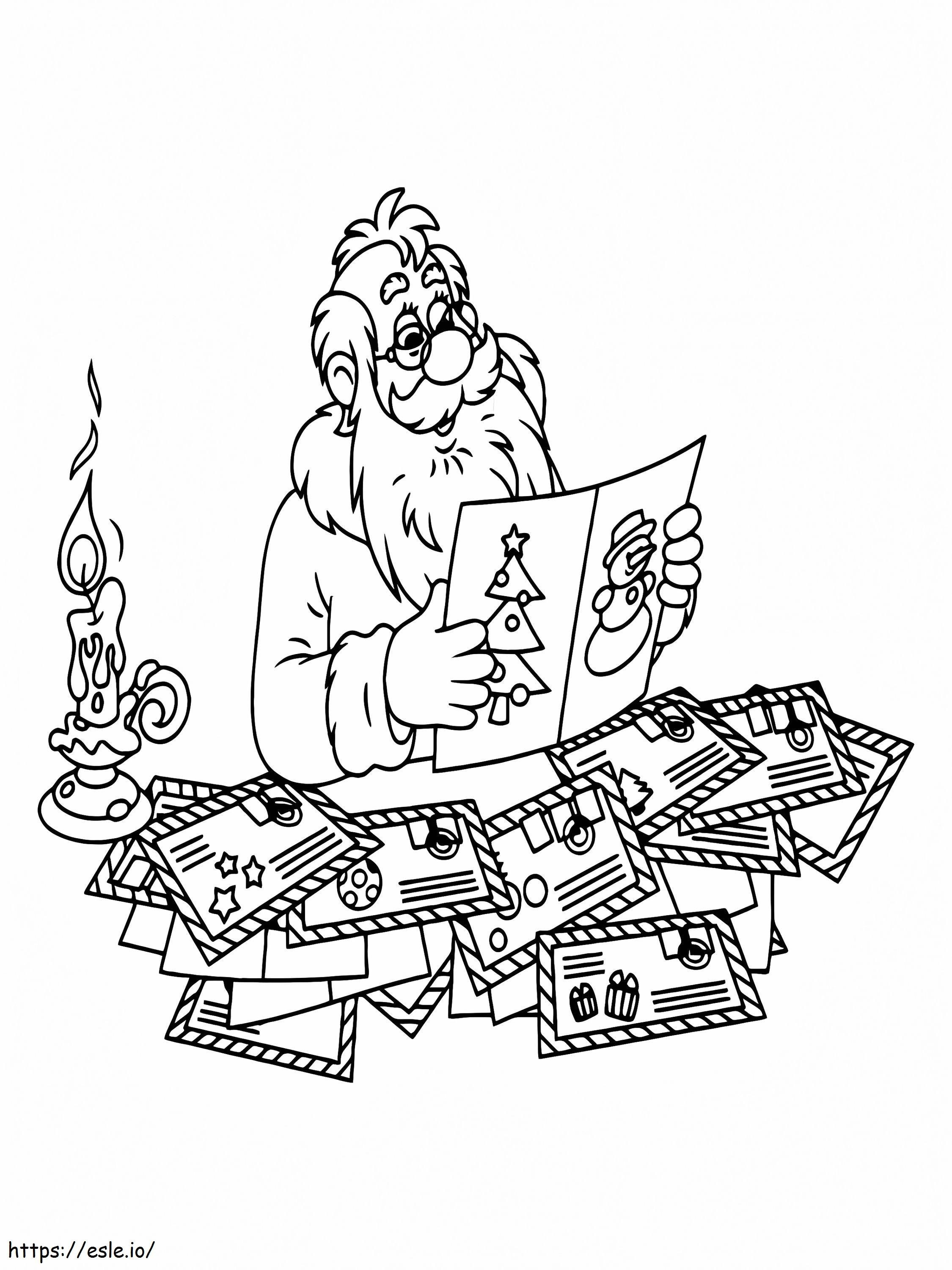 Święty Mikołaj czytający listy kolorowanka