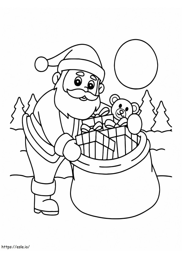 Papá Noel preparando regalo para colorear