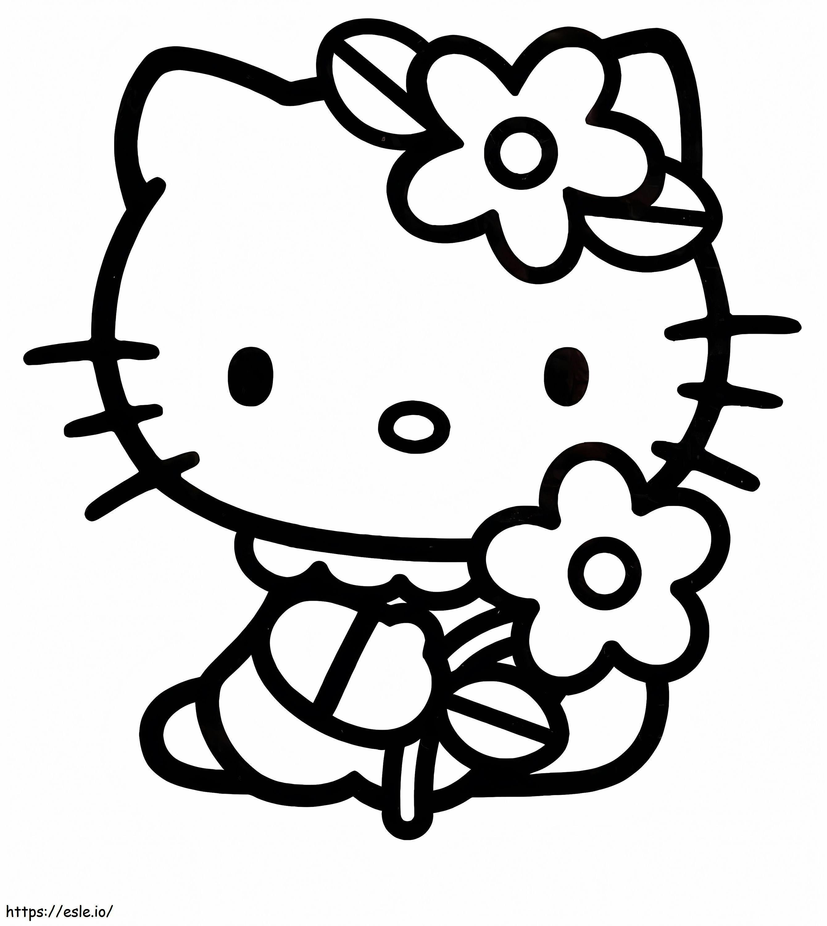 Coloriage Hello Kitty tenant une fleur à imprimer dessin