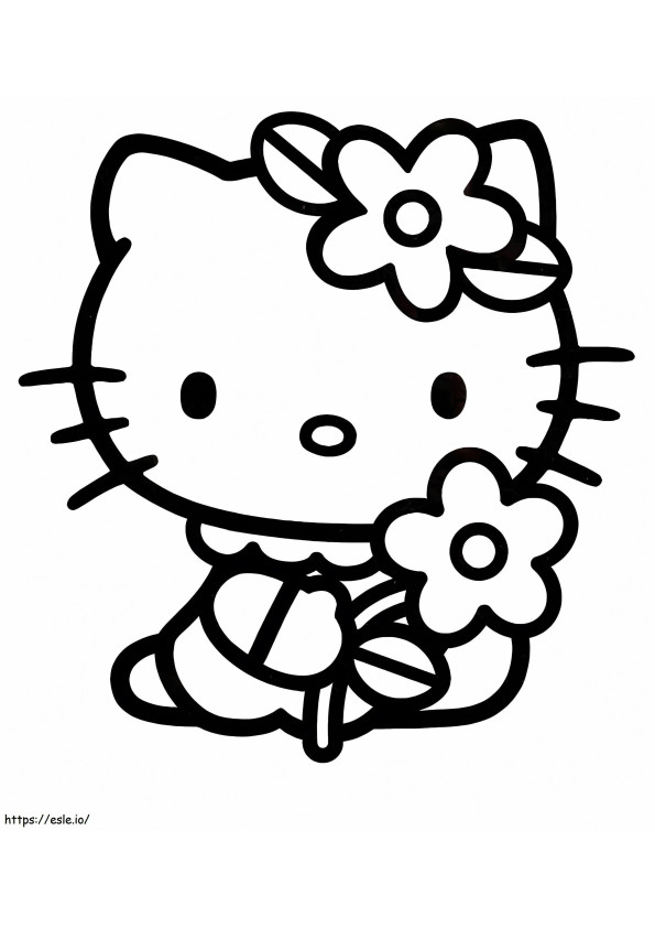Hello Kitty segurando uma flor para colorir