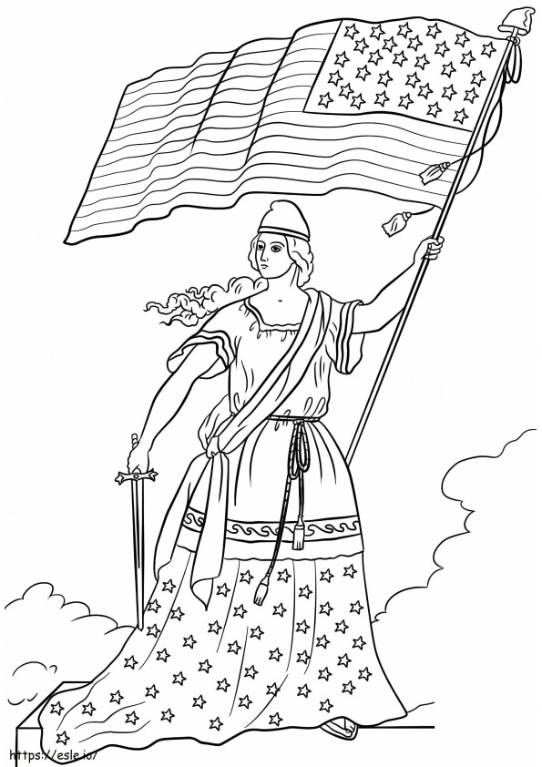 Dama z flagą amerykańską kolorowanka