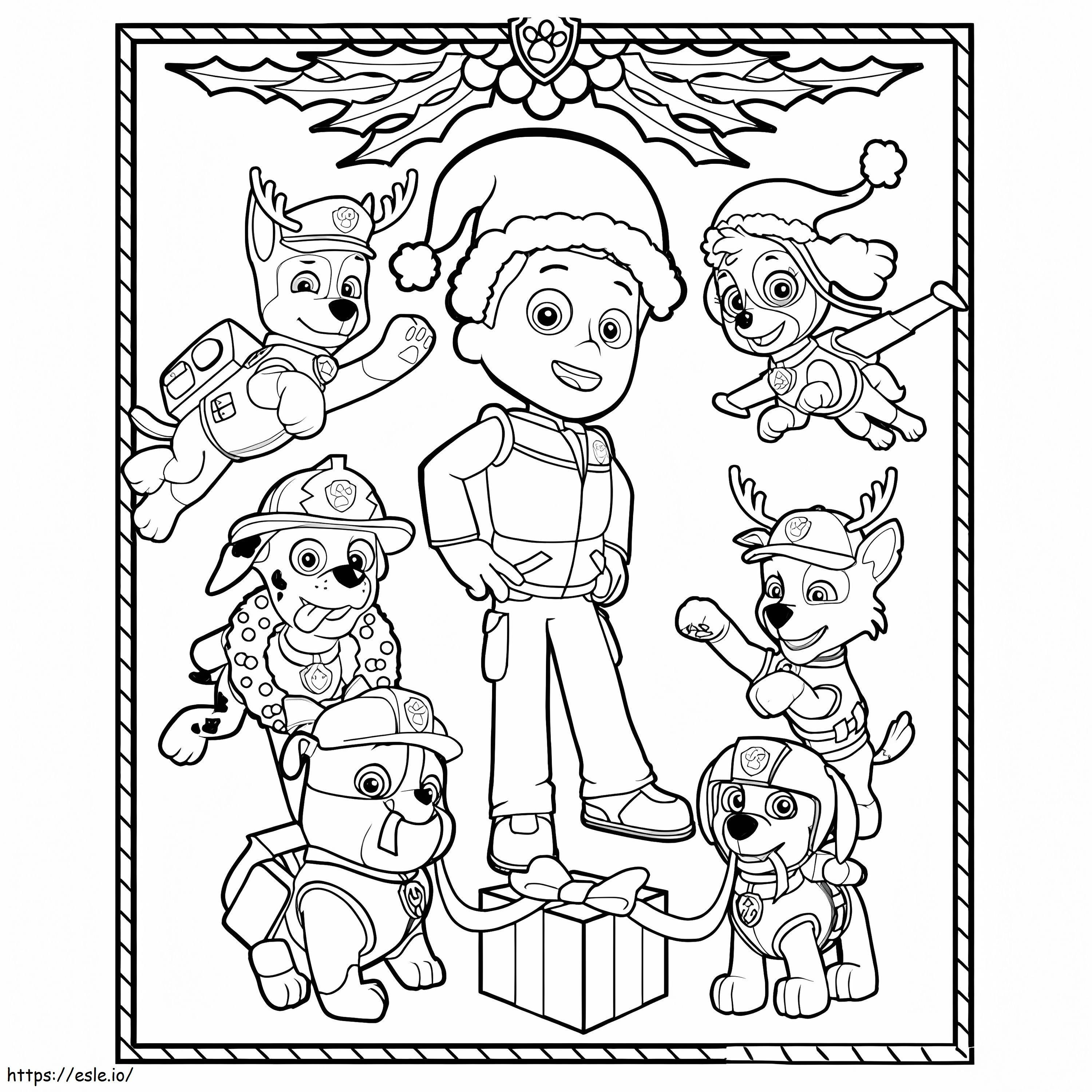 Coloriage Ryder avec des amis à Noël à imprimer dessin