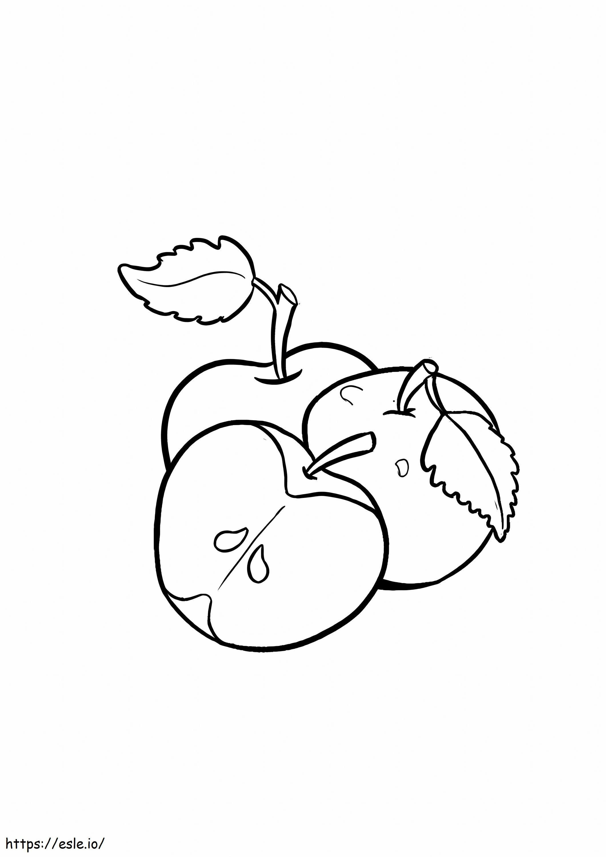 Kaksi omenaa omenaviipaleilla värityskuva
