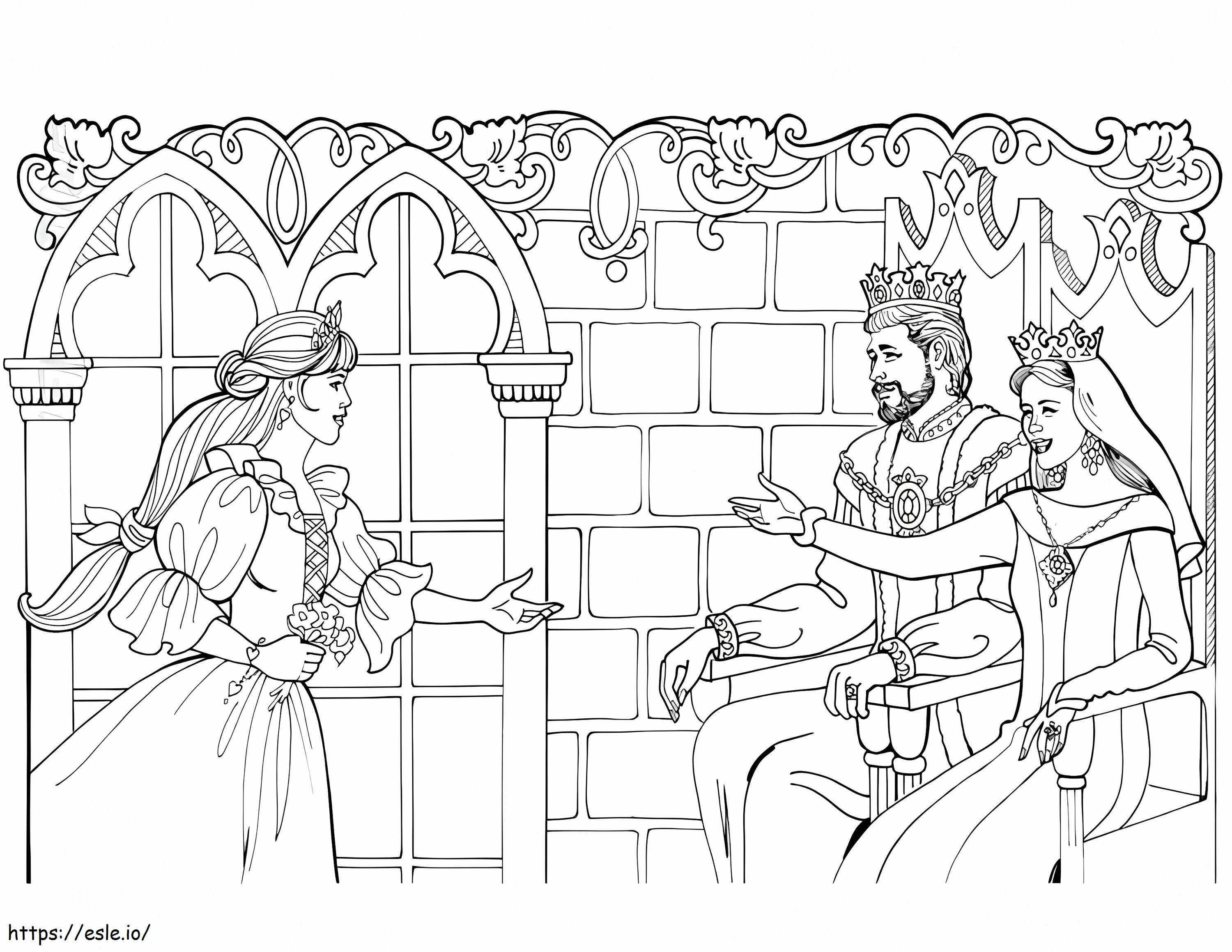 Coloriage Princesse Leonora avec le roi et la reine à imprimer dessin