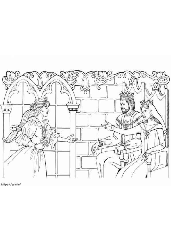 Coloriage Princesse Leonora avec le roi et la reine à imprimer dessin
