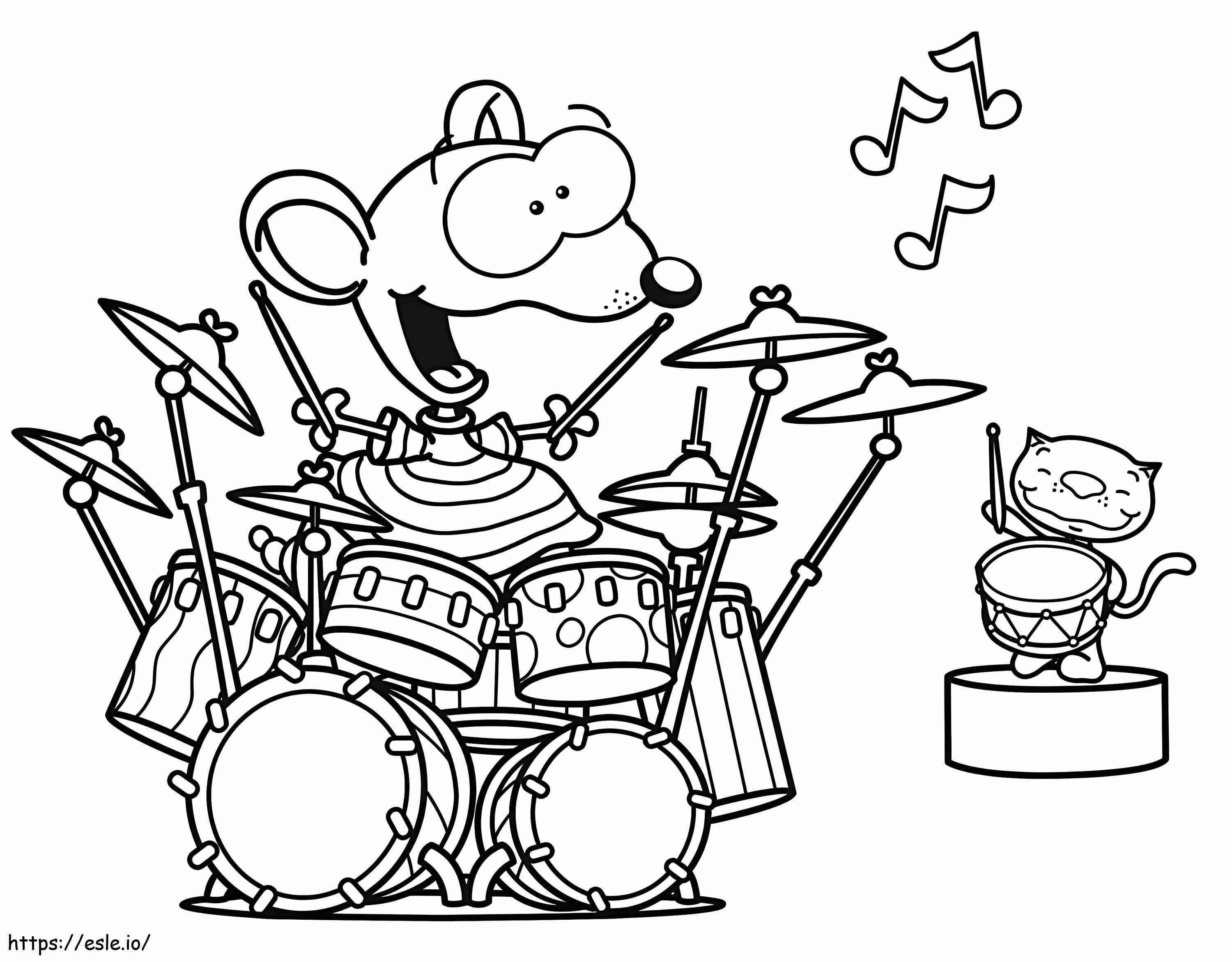 Toopy e Binoo tocando bateria para colorir