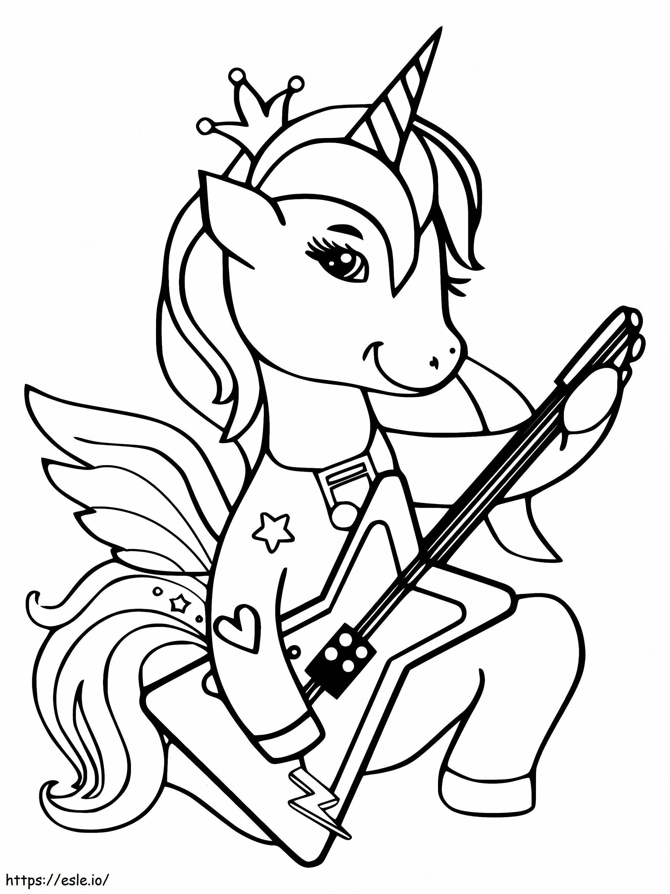 Alicornio tocando una guitarra para colorear