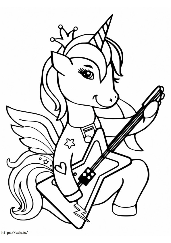 Coloriage Alicorne jouant de la guitare à imprimer dessin