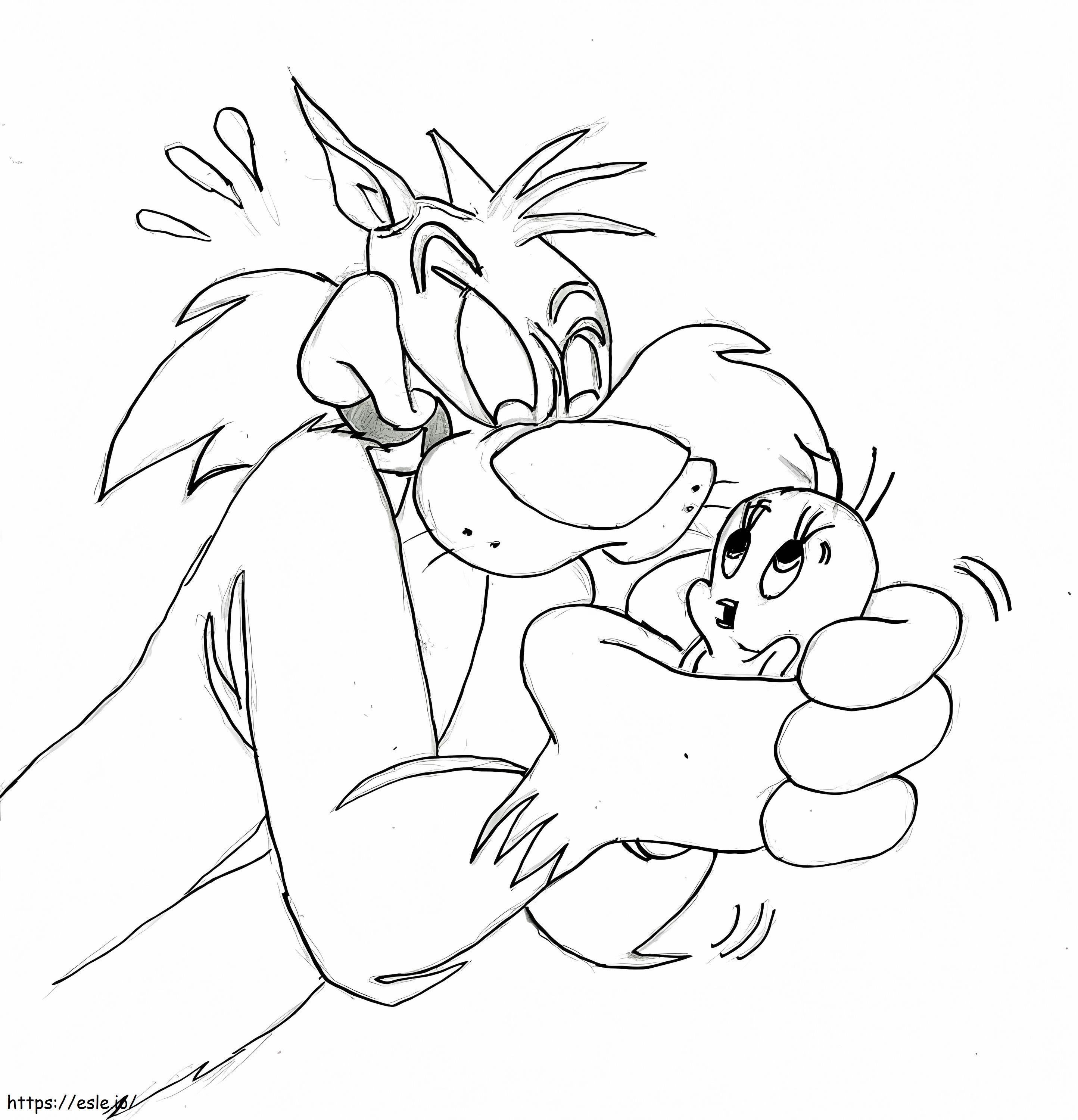 Sylvester Catching Tweety Coloring Page