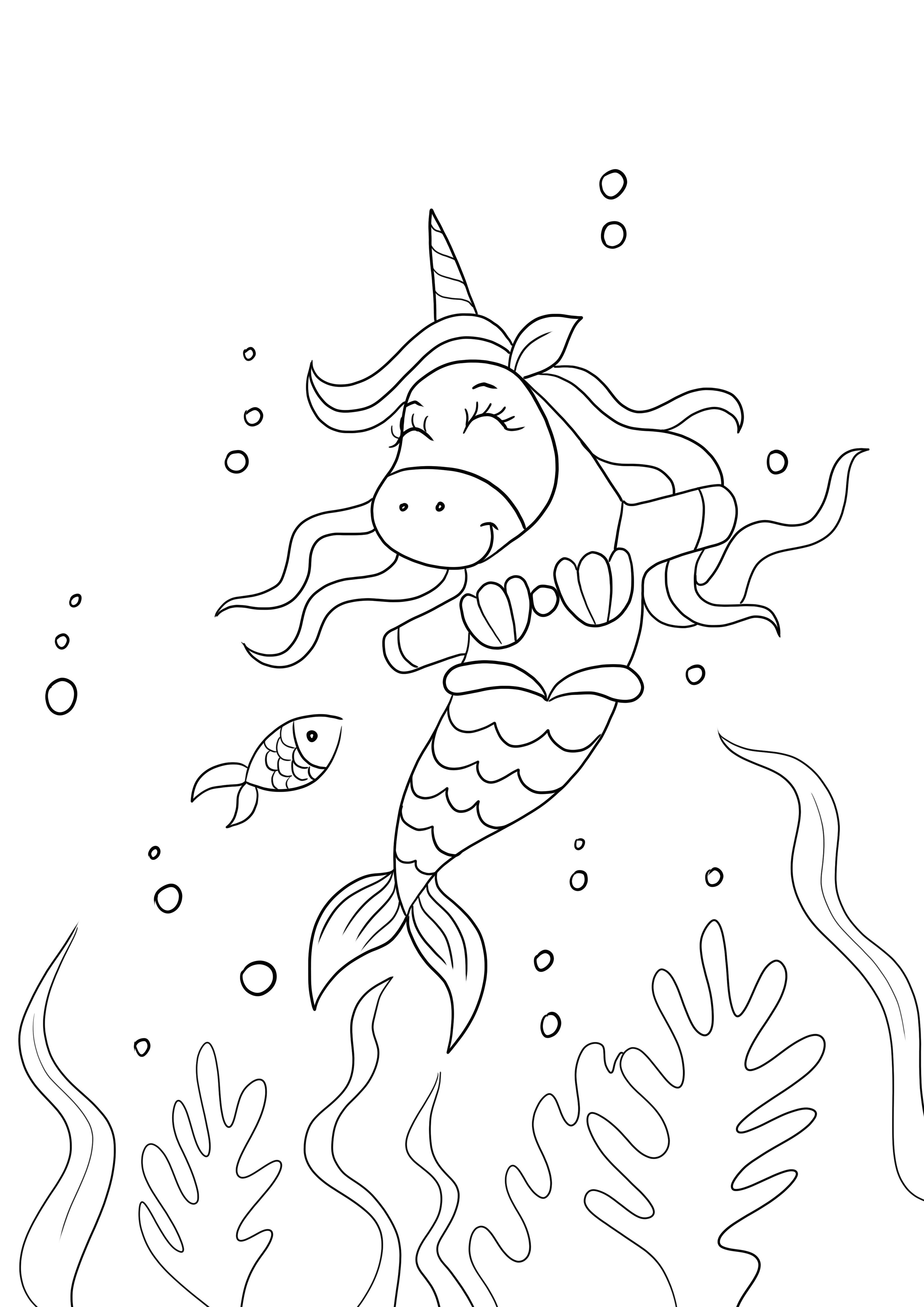 Schönes Einhorn-Meerjungfrau-Blatt zum kostenlosen Ausdrucken für Kinder