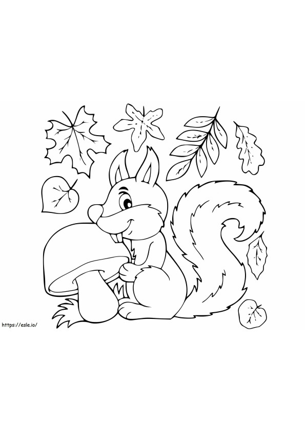 Squirrel Eating Leafy Mushrooms In Autumn coloring page