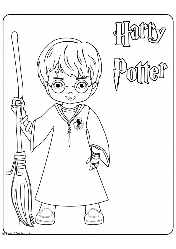 Harry Potter segurando uma vassoura voadora para colorir