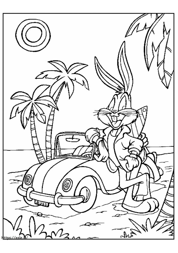 Bugs Bunny auton kanssa rannalla värityskuva