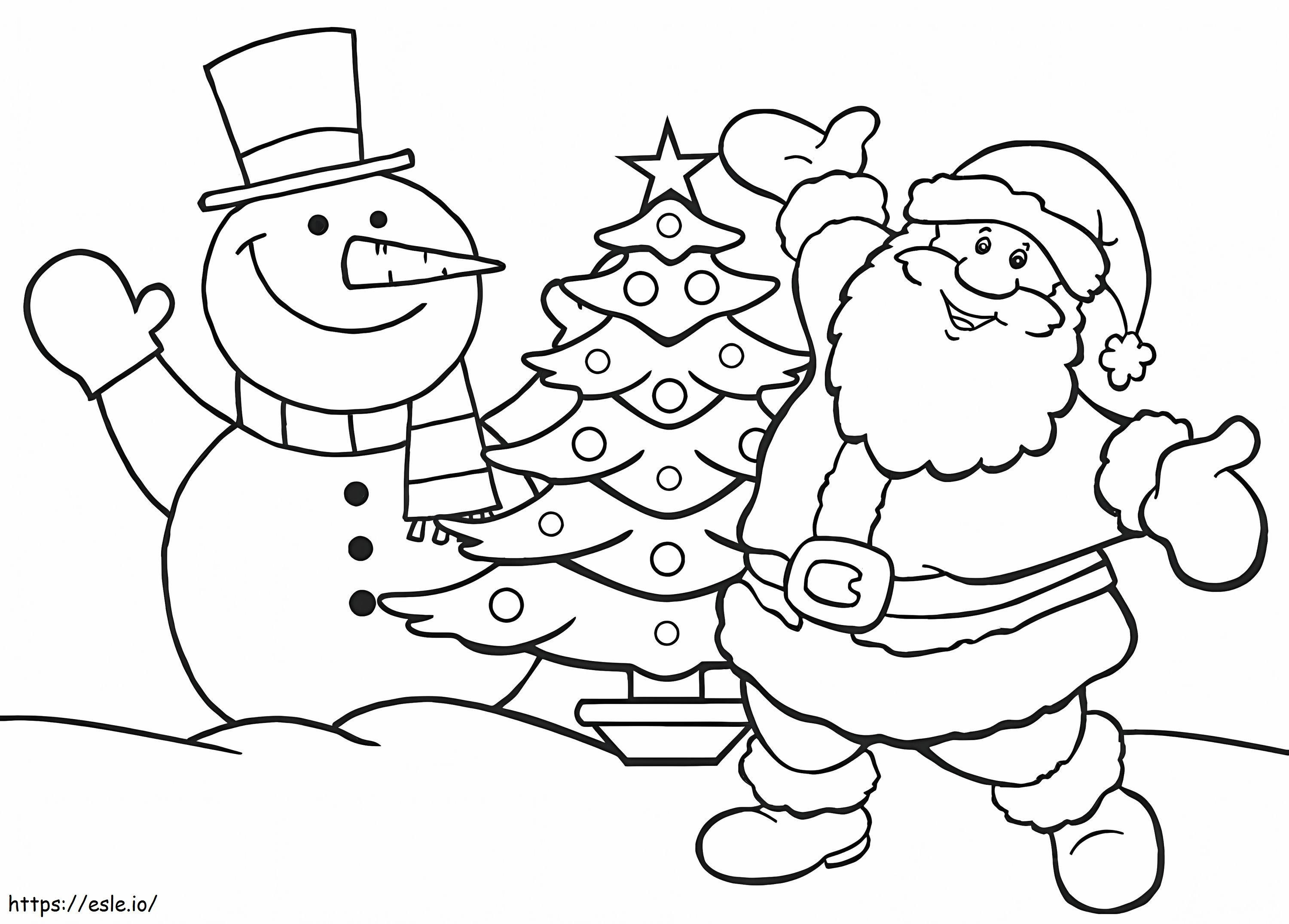 Coloriage Bonhomme de neige et père Noël à imprimer dessin