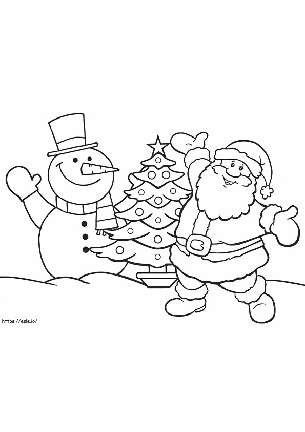 Muñeco de nieve y Papá Noel para colorear