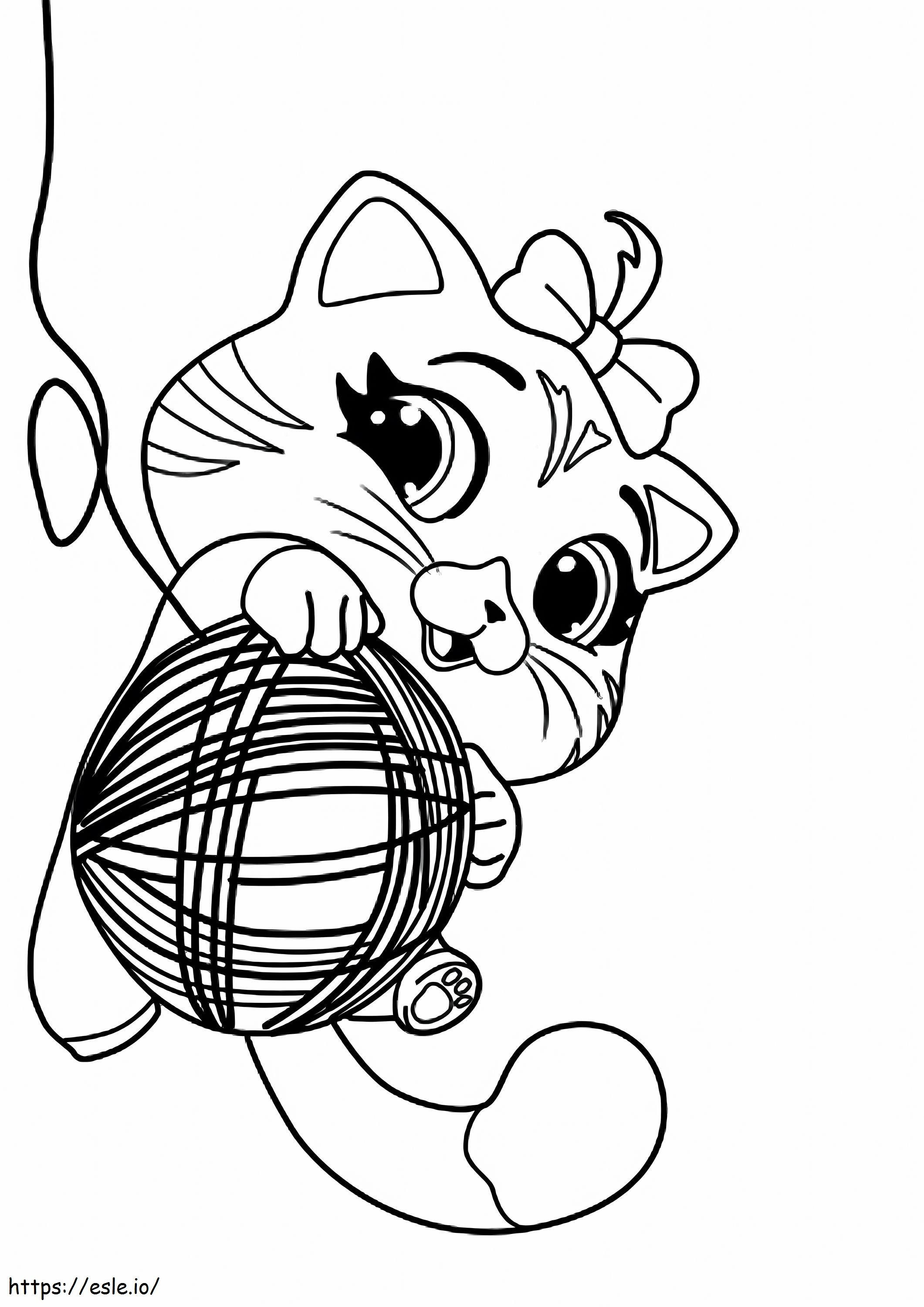 Cute Cat And The Wool Roll coloring page