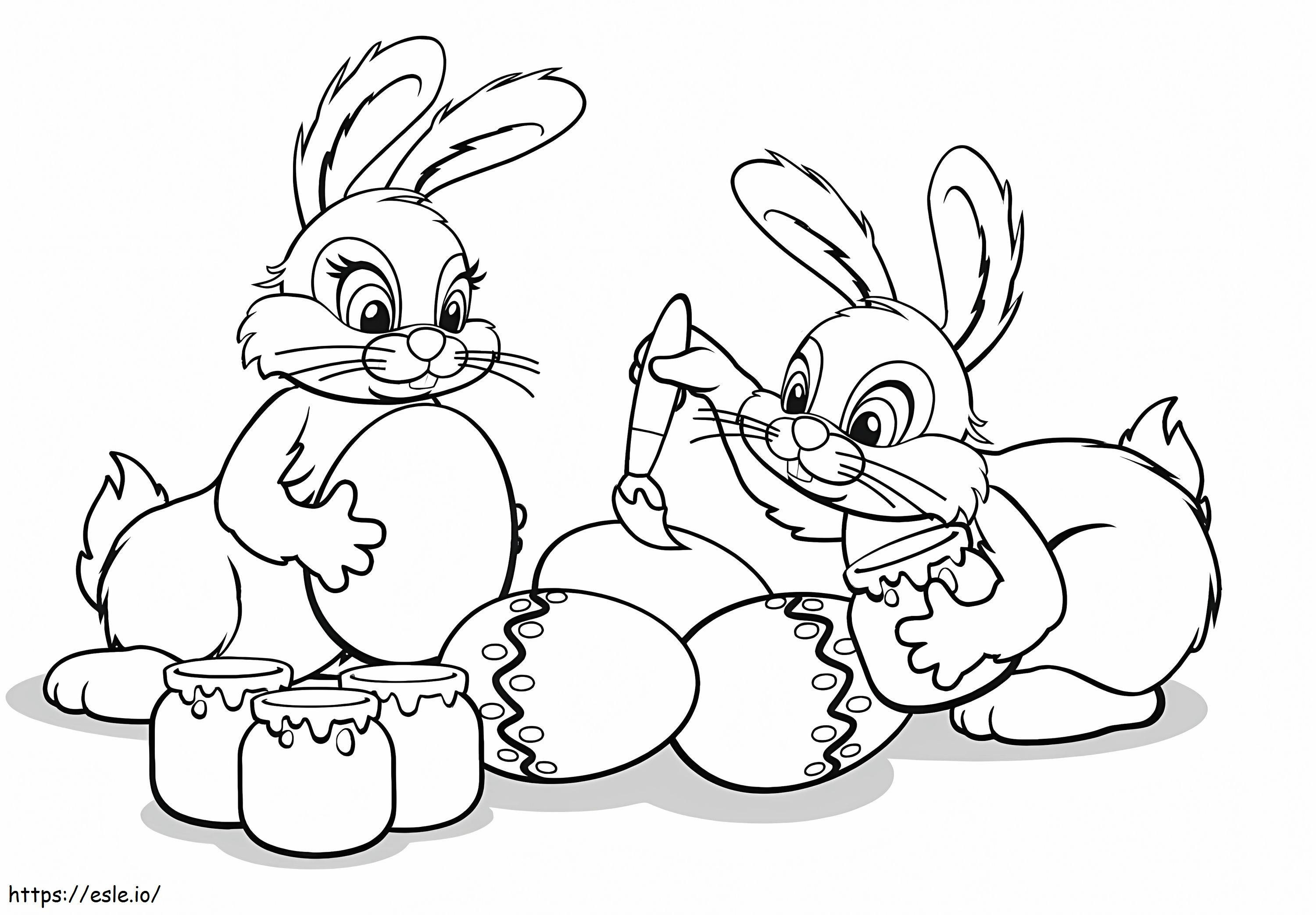 Disegno di due coniglietti da colorare
