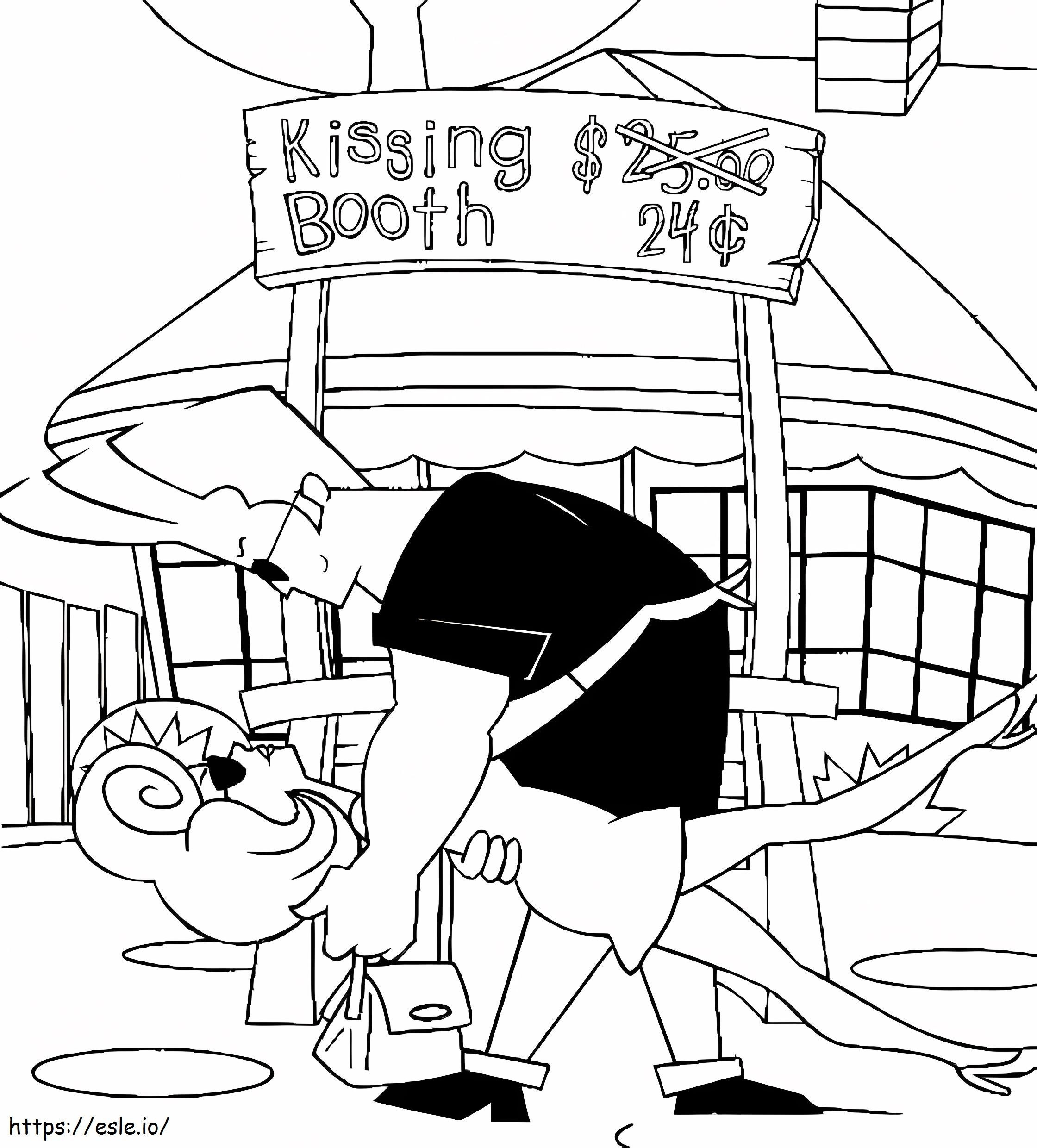Coloriage Johnny Bravo au stand des baisers à imprimer dessin