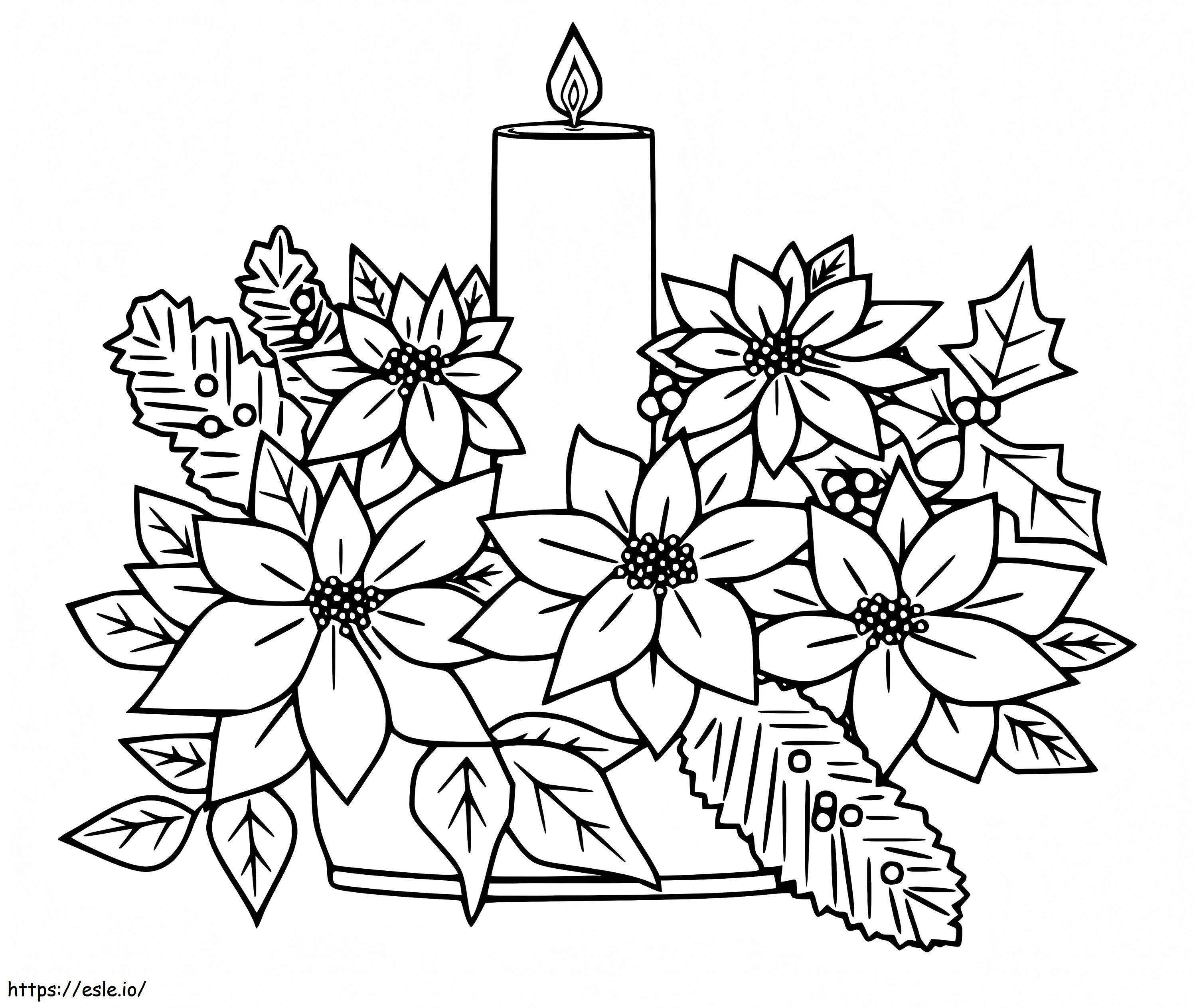 Poinsettias With Candle coloring page
