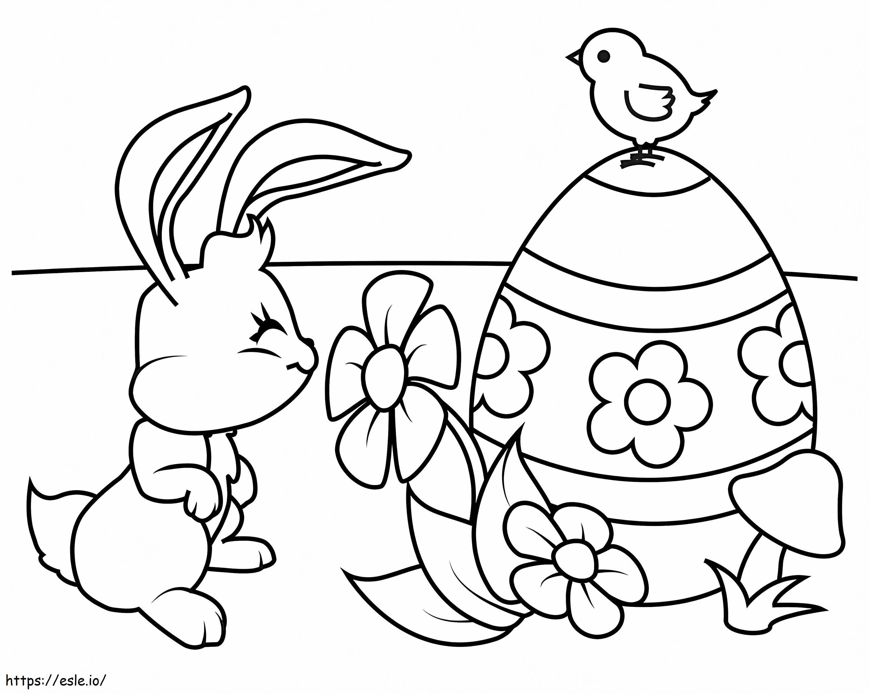 花を持つイースターウサギ ぬりえ - 塗り絵