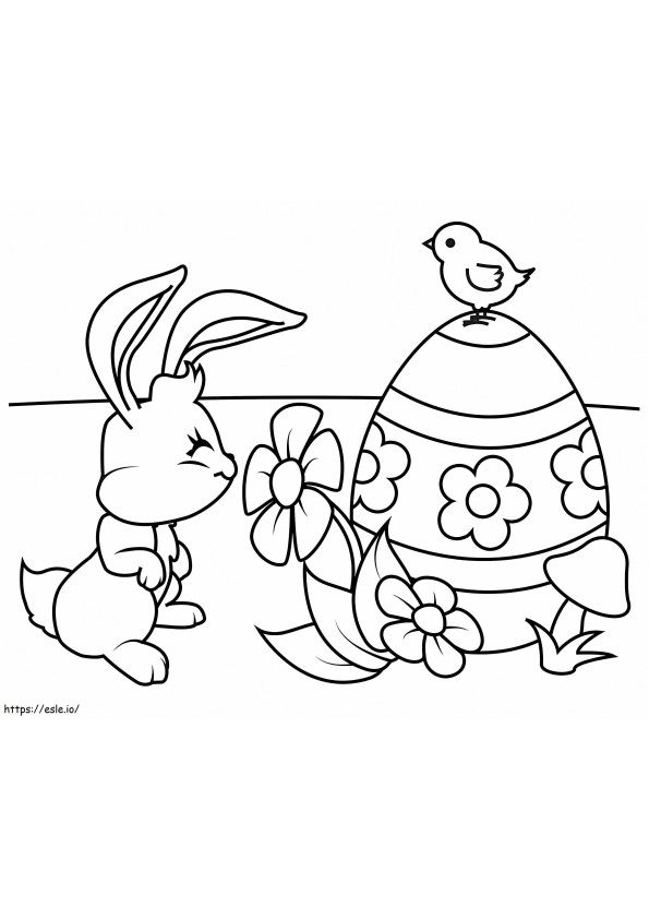 Kelinci Paskah Dengan Bunga Gambar Mewarnai