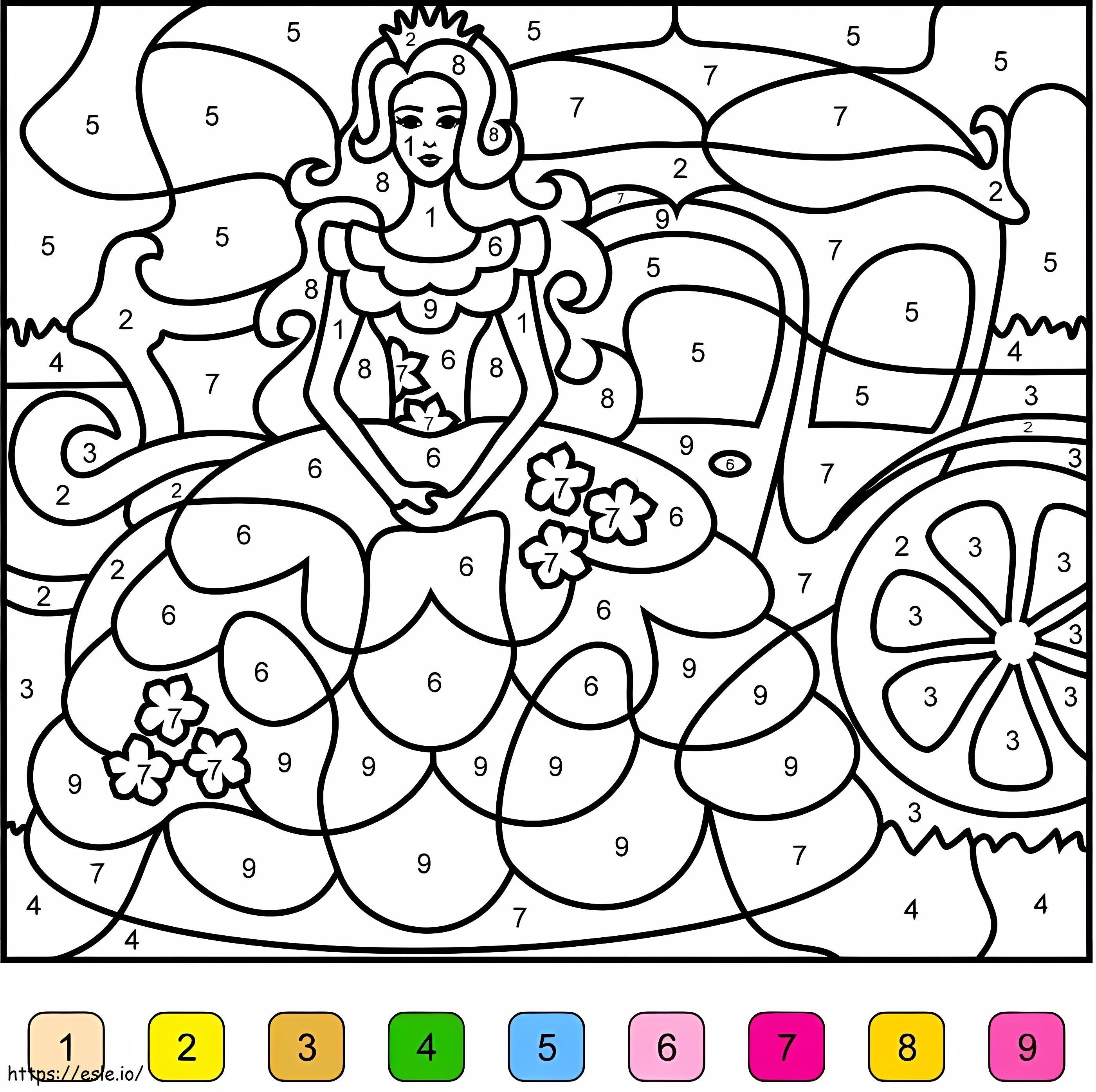Mooie prinses kleur op nummer kleurplaat kleurplaat