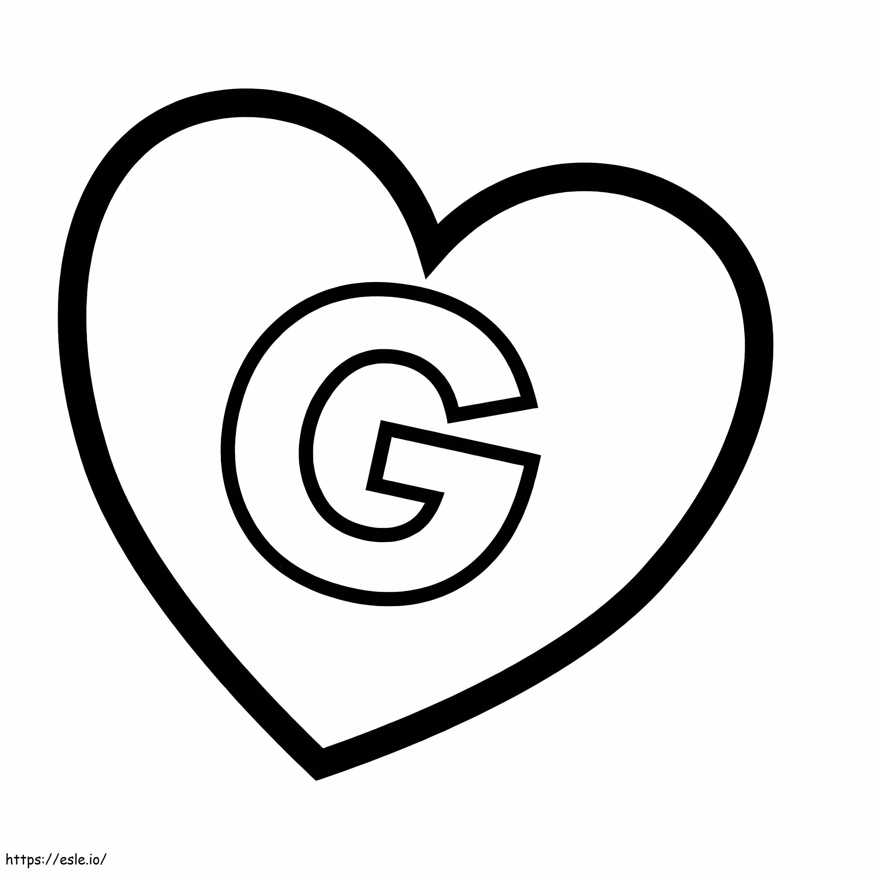 Kirjain G sydämessä värityskuva