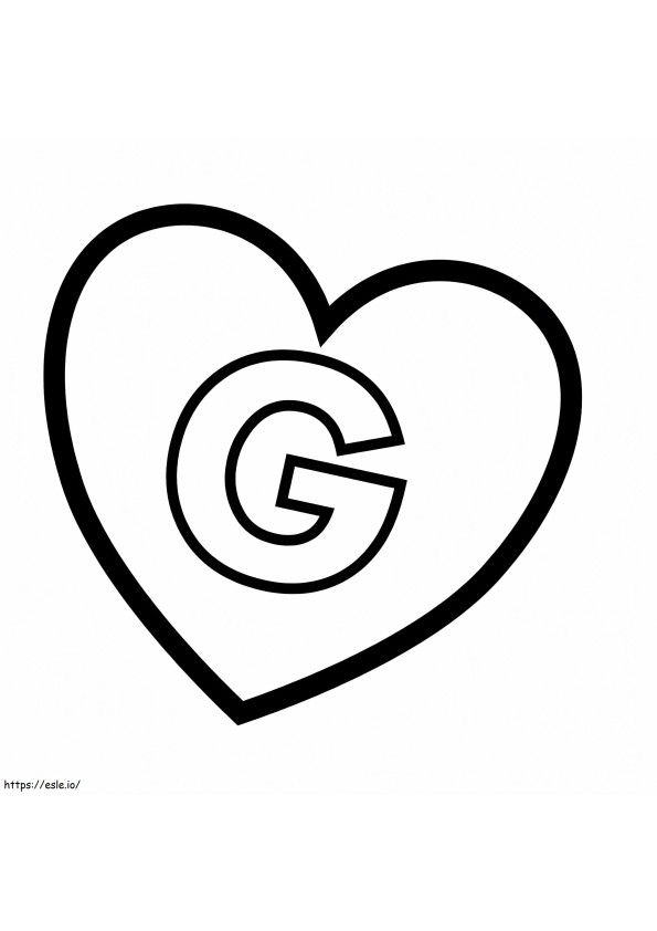 Litera G în inimă de colorat