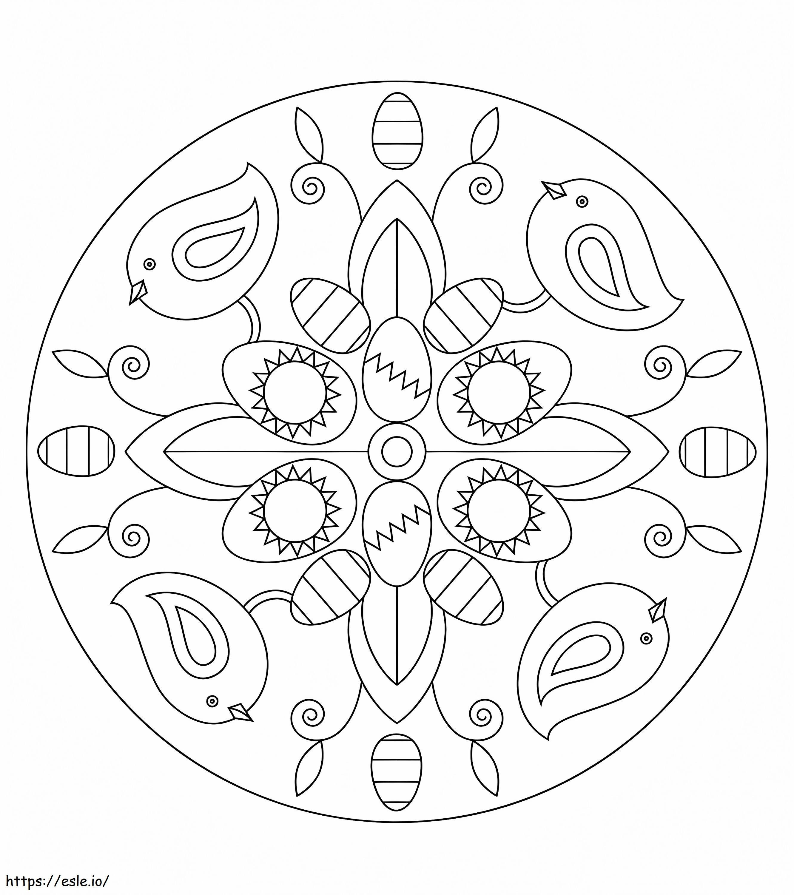 Mandala de Páscoa com pássaros para colorir