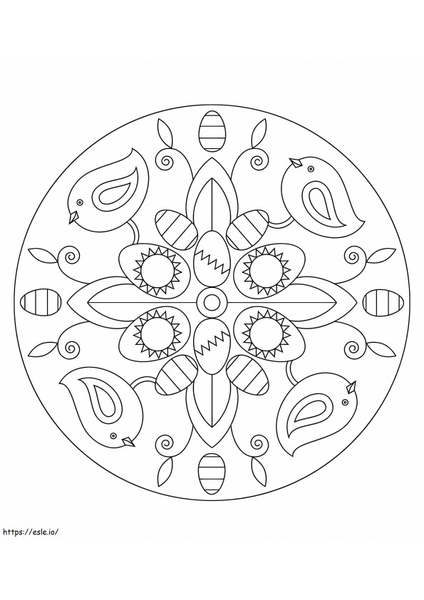 Coloriage Mandala de Pâques avec des oiseaux à imprimer dessin